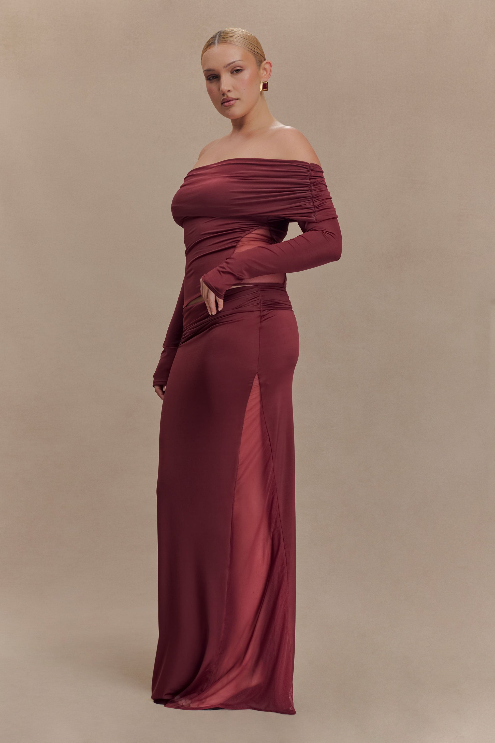 Judy Slinky And Mesh Maxi Skirt - Wine #8