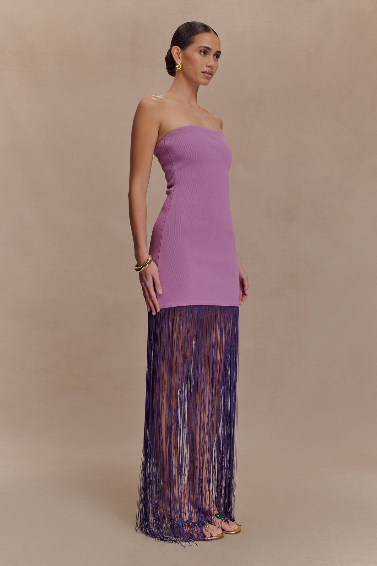 Koah Fringe Bandage Knit Maxi Dress - Purple #7