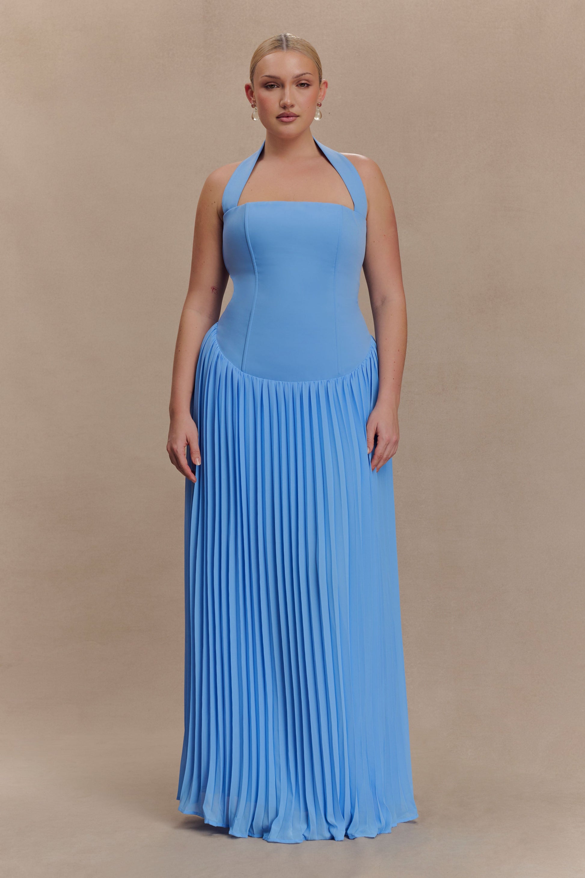 Stacie Pleated Halter Maxi Dress - Bright Blue #9
