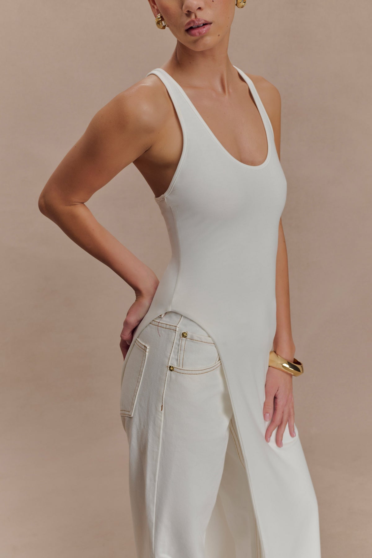 Ellerie Longline Racerback Top - White #5