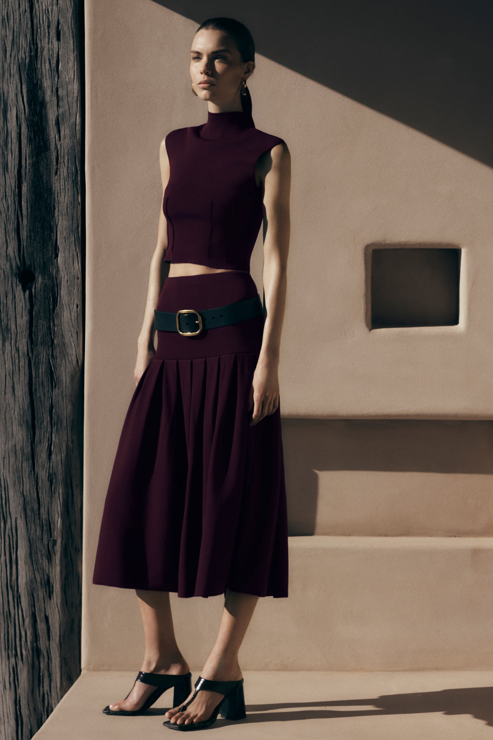 Romaine Bandage Knit Midi Skirt - Wine #6
