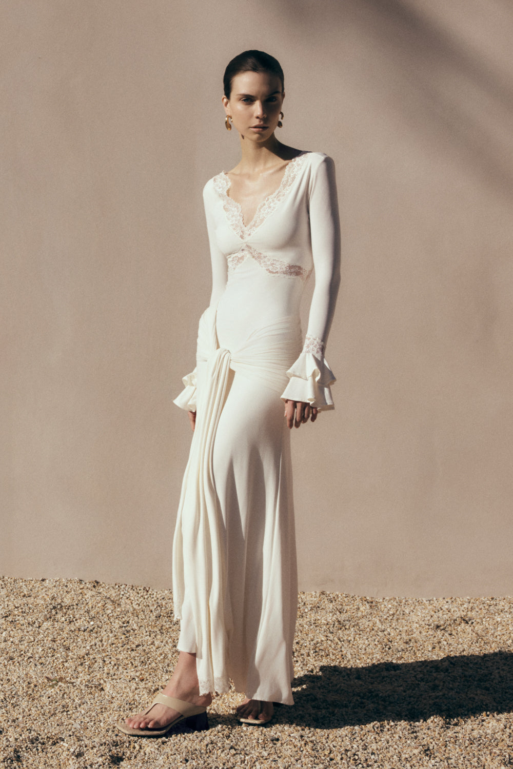 Electra Slinky Lace Maxi Dress - Ivory #8