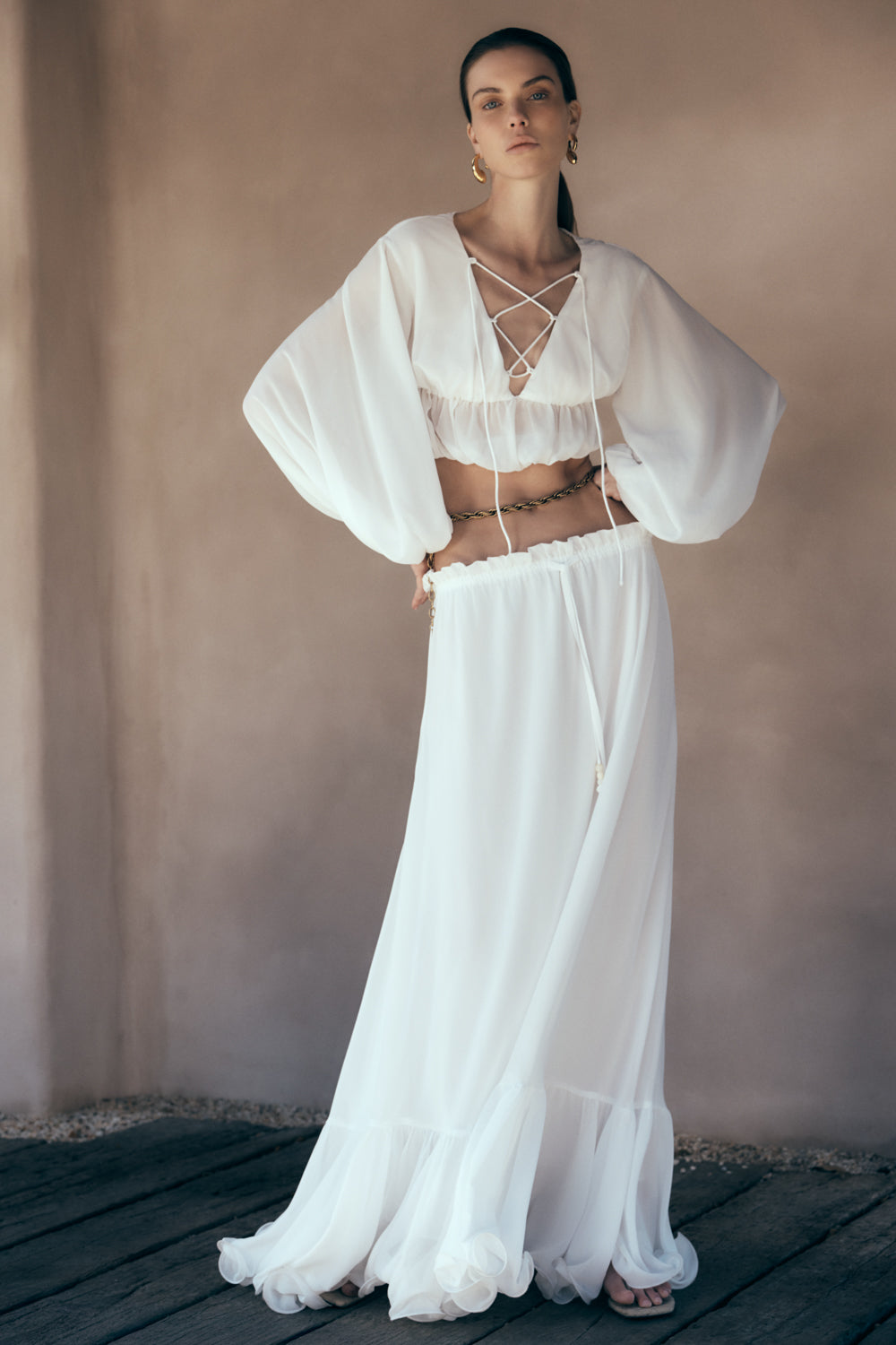 Carlie Chiffon Maxi Skirt - Ivory #2