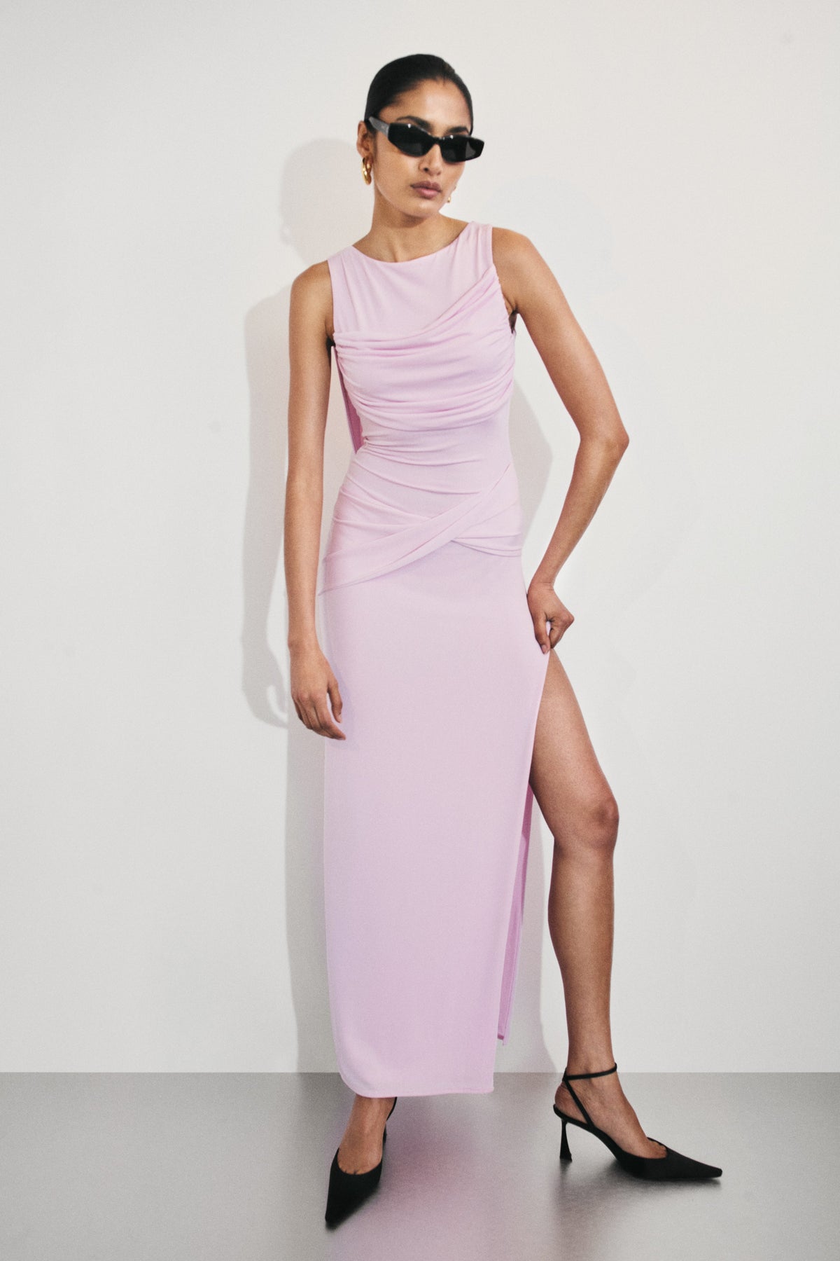 Henley Slinky Drape Maxi Dress - Baby Pink #6