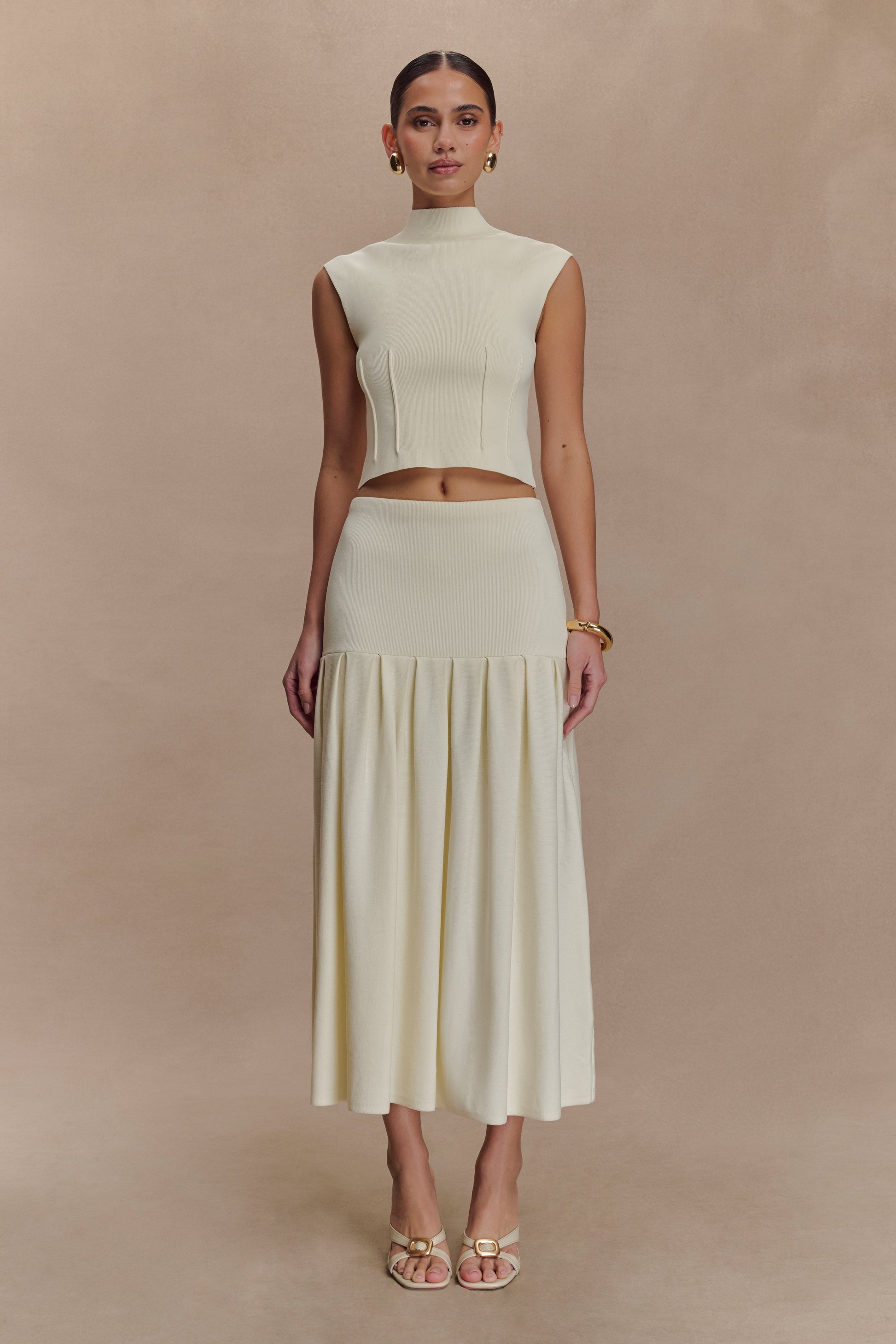 Romaine High Neck Bandage Knit Top - Ivory #6