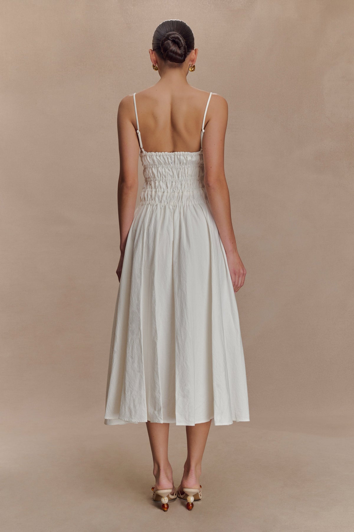 Elias Shirred Cotton Midi Dress - White #3