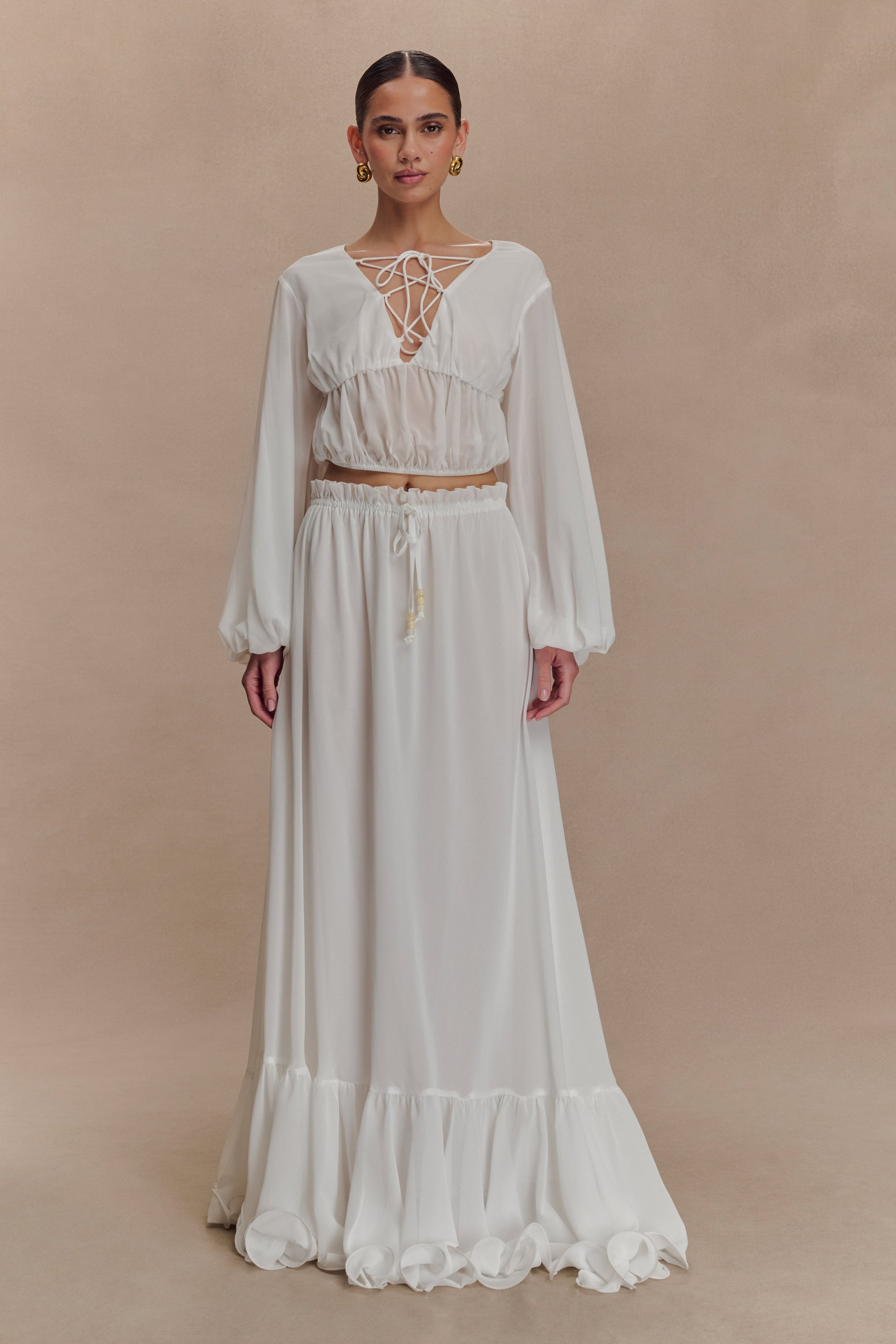 Carlie Chiffon Cross Tie Top - Ivory #7