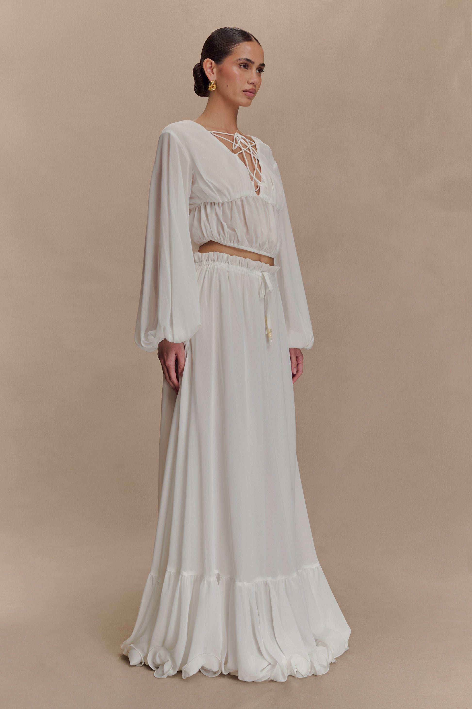 Carlie Chiffon Cross Tie Top - Ivory #5