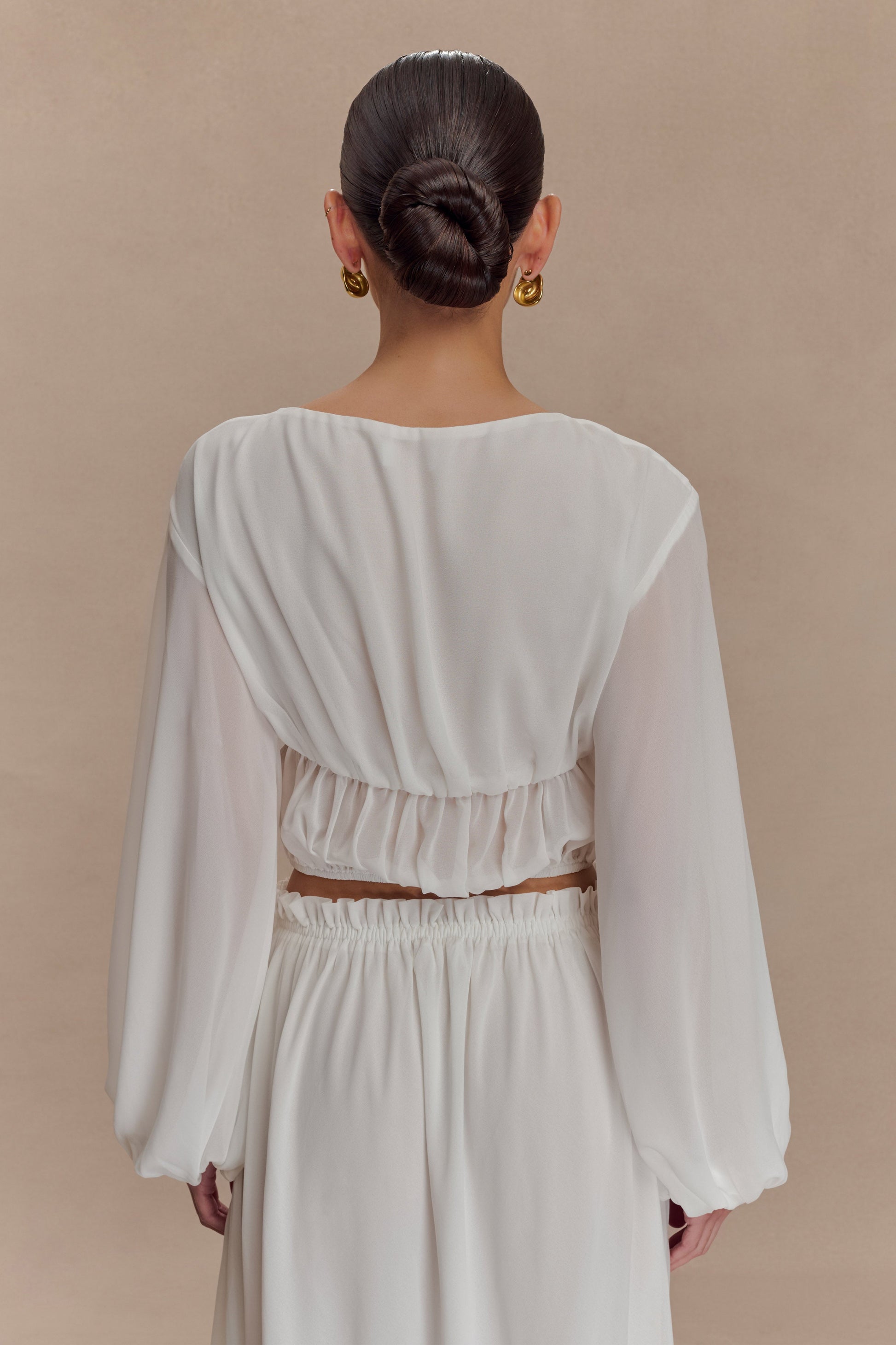 Carlie Chiffon Cross Tie Top - Ivory #3
