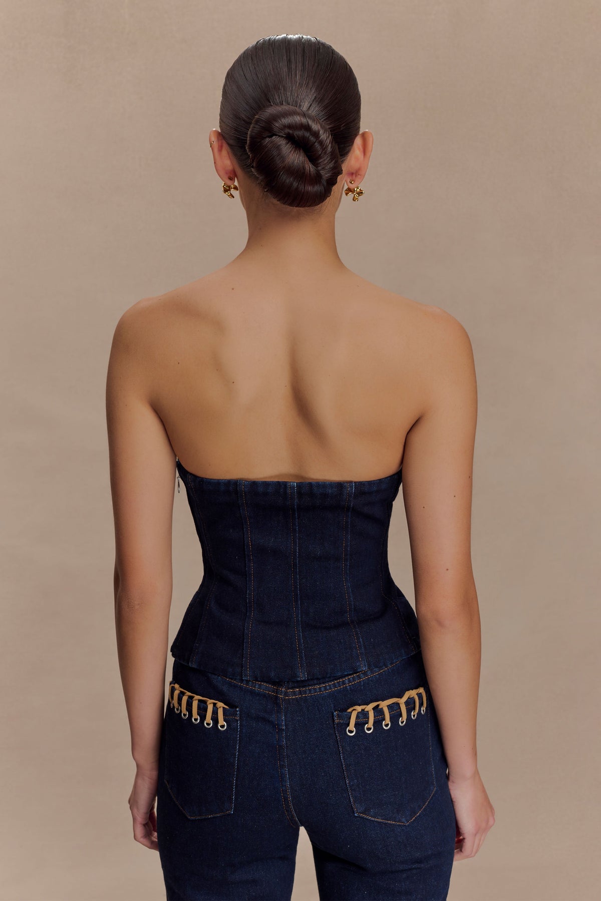 Tully Strapless Topstitch Denim Top - Indigo Blue #2
