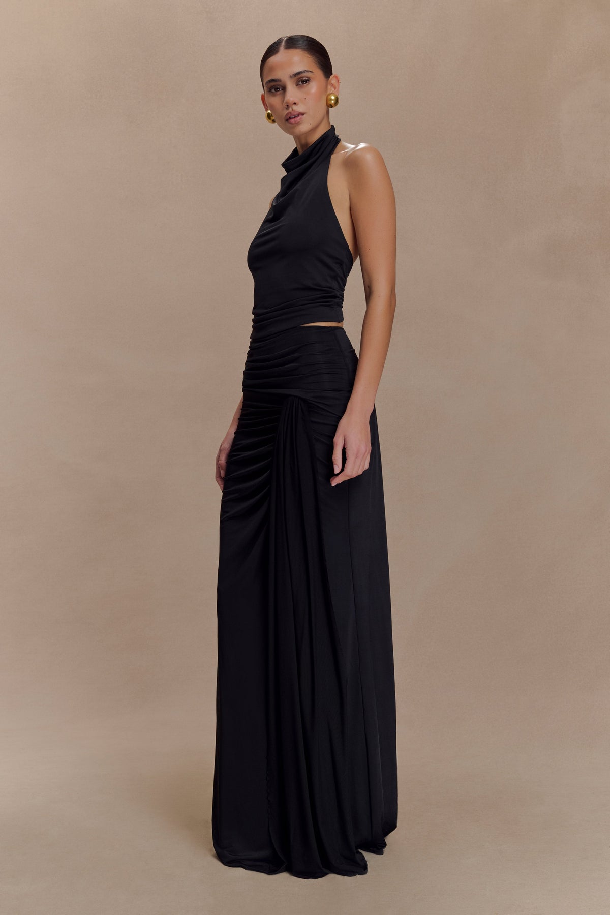Calandra Slinky Halter Top With Hardware - Black