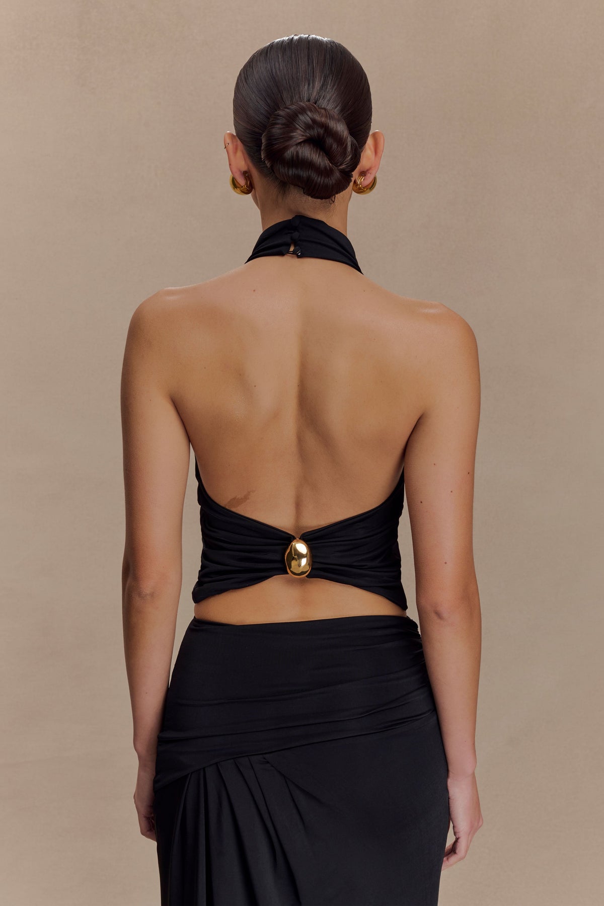 Calandra Slinky Halter Top With Hardware - Black