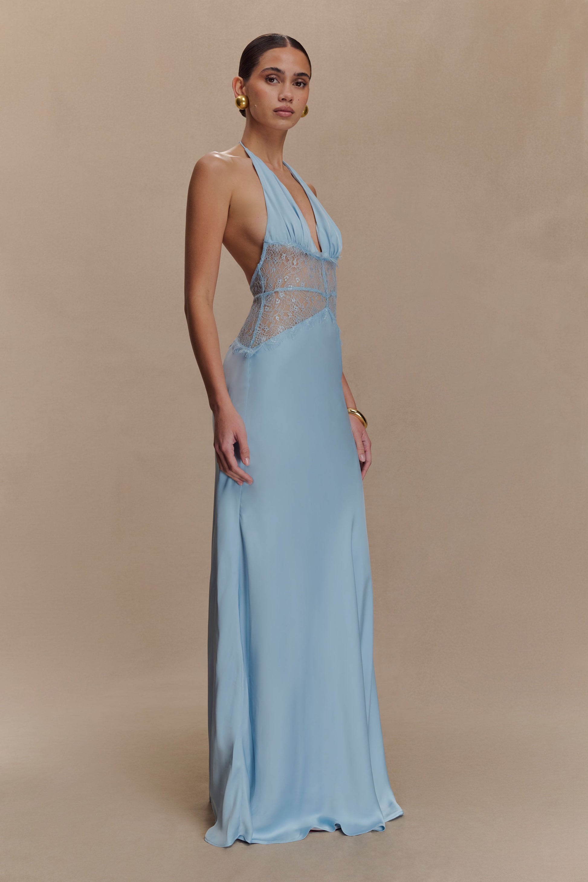 Dinah Lace And Satin Maxi Dress - Cornflower Blue #4