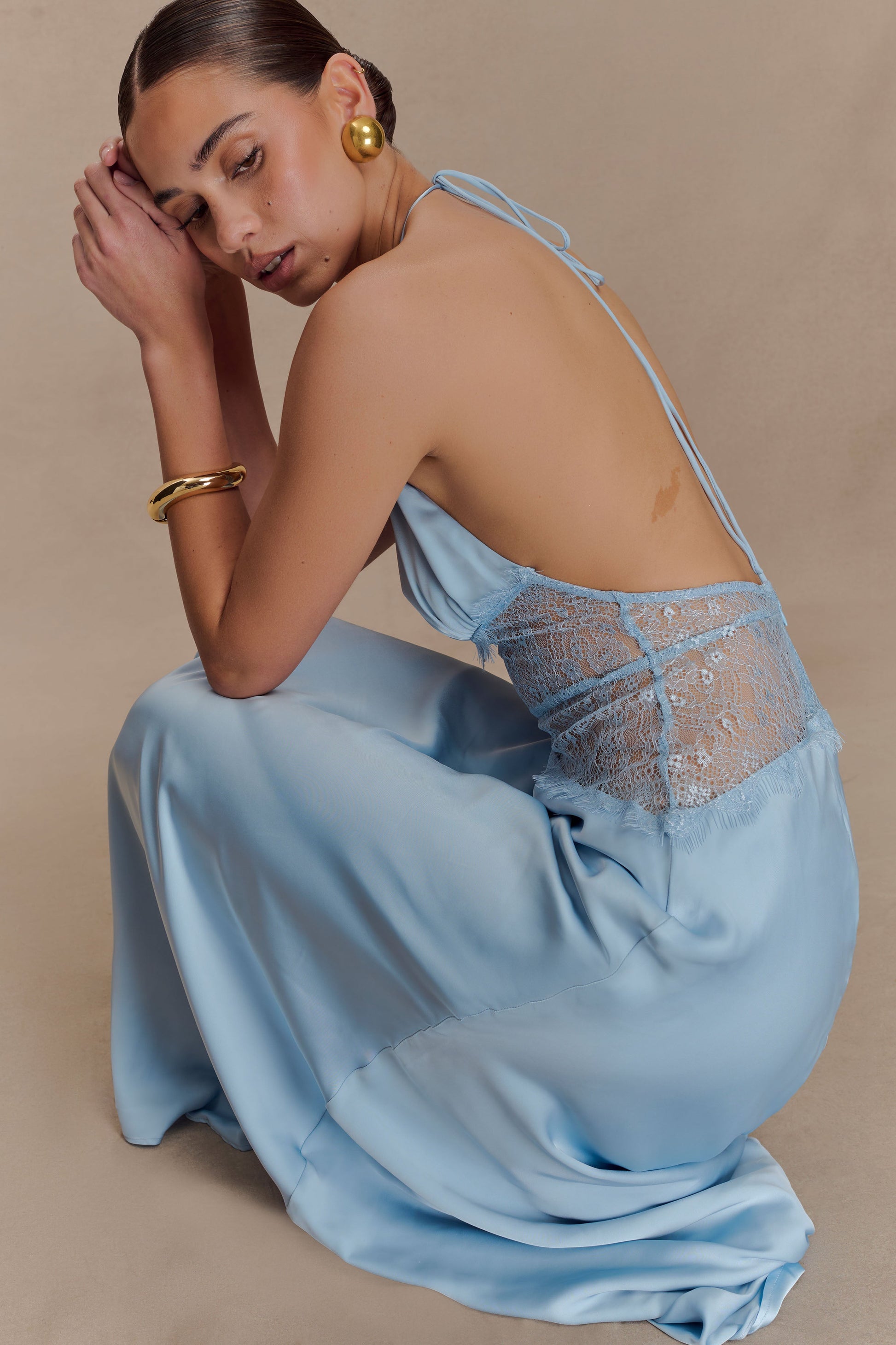 Dinah Lace And Satin Maxi Dress - Cornflower Blue #3