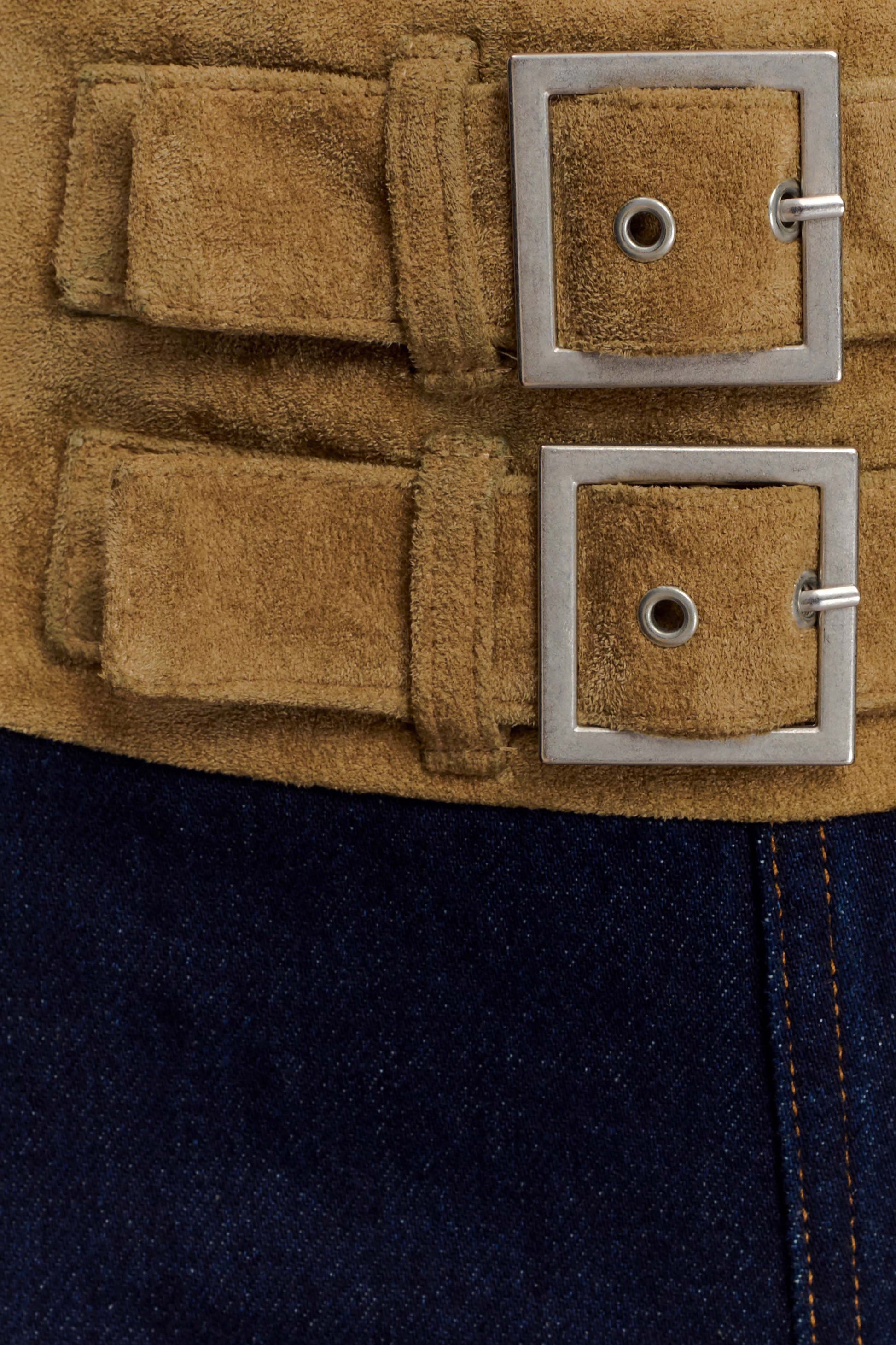 Miranda Faux Suede Belted Denim Wide Leg Jeans - Indigo Blue #7