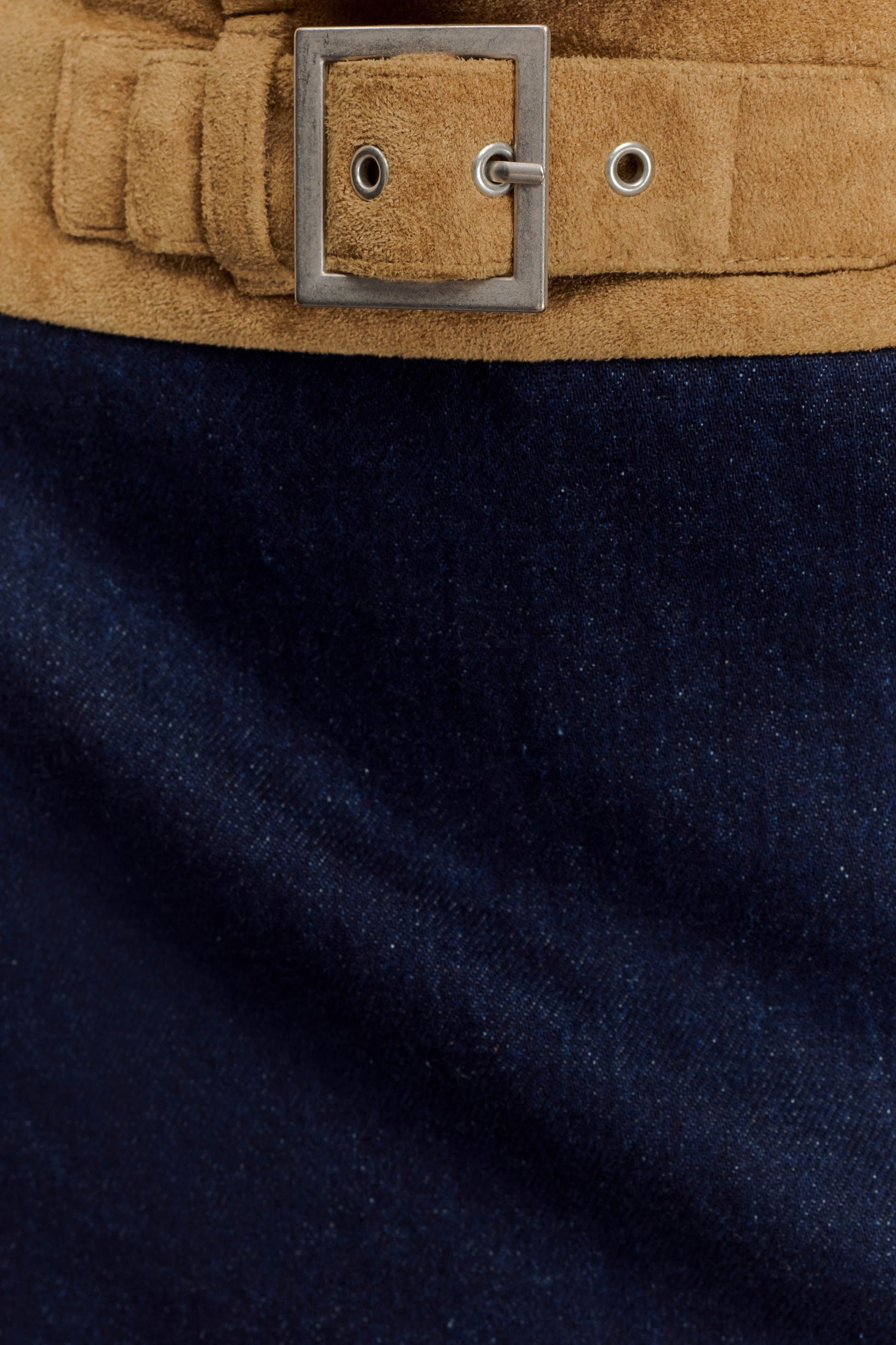 Miranda Faux Suede Belted Denim Mini Skirt - Indigo Blue #7