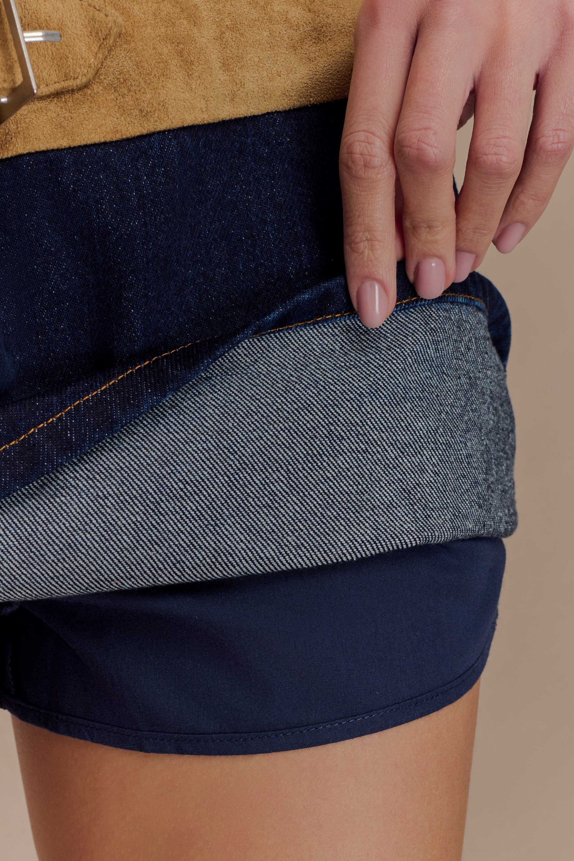 Miranda Faux Suede Belted Denim Mini Skirt - Indigo Blue #6