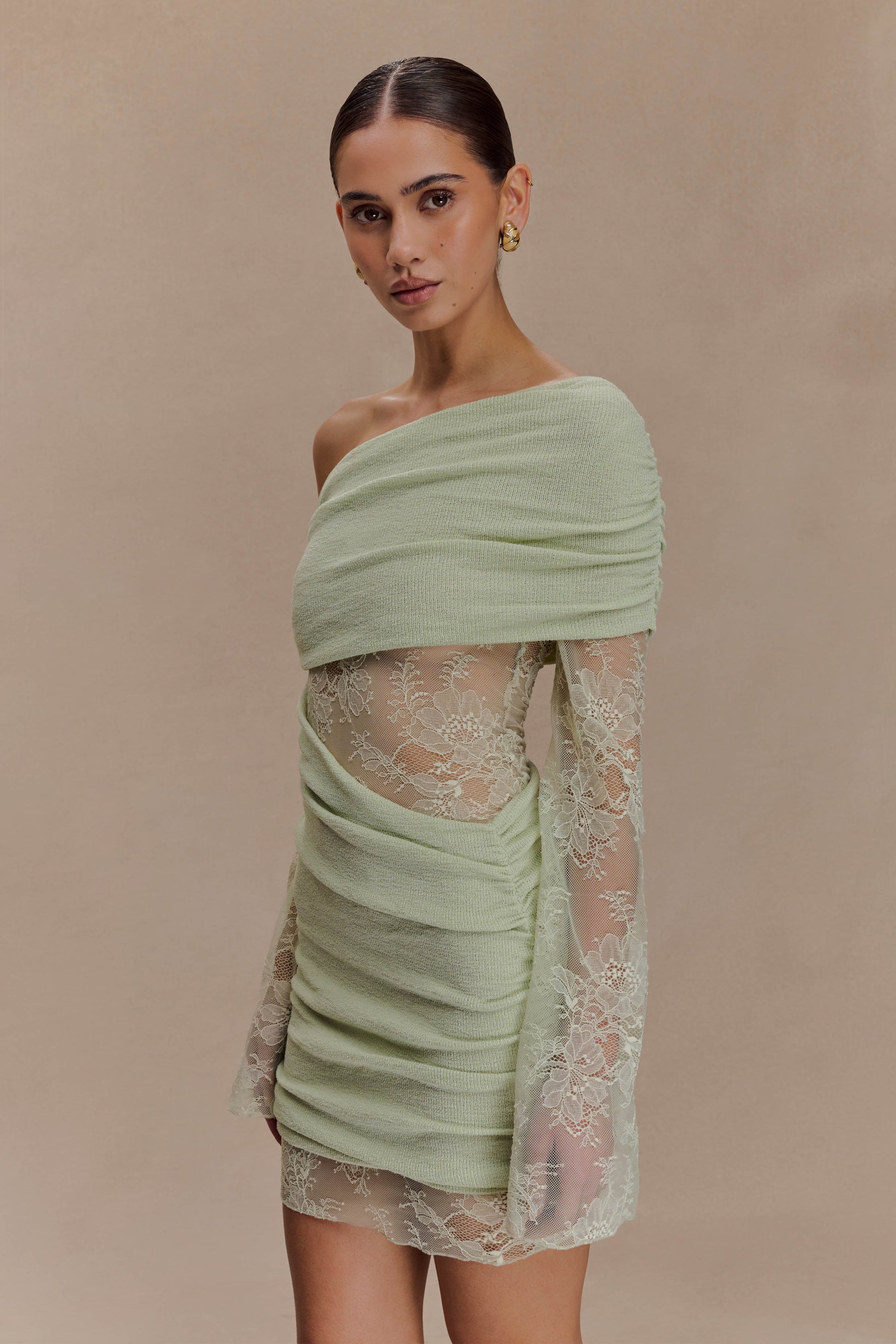 Luxie Lace Knit Mini Dress - Pastel Green #4