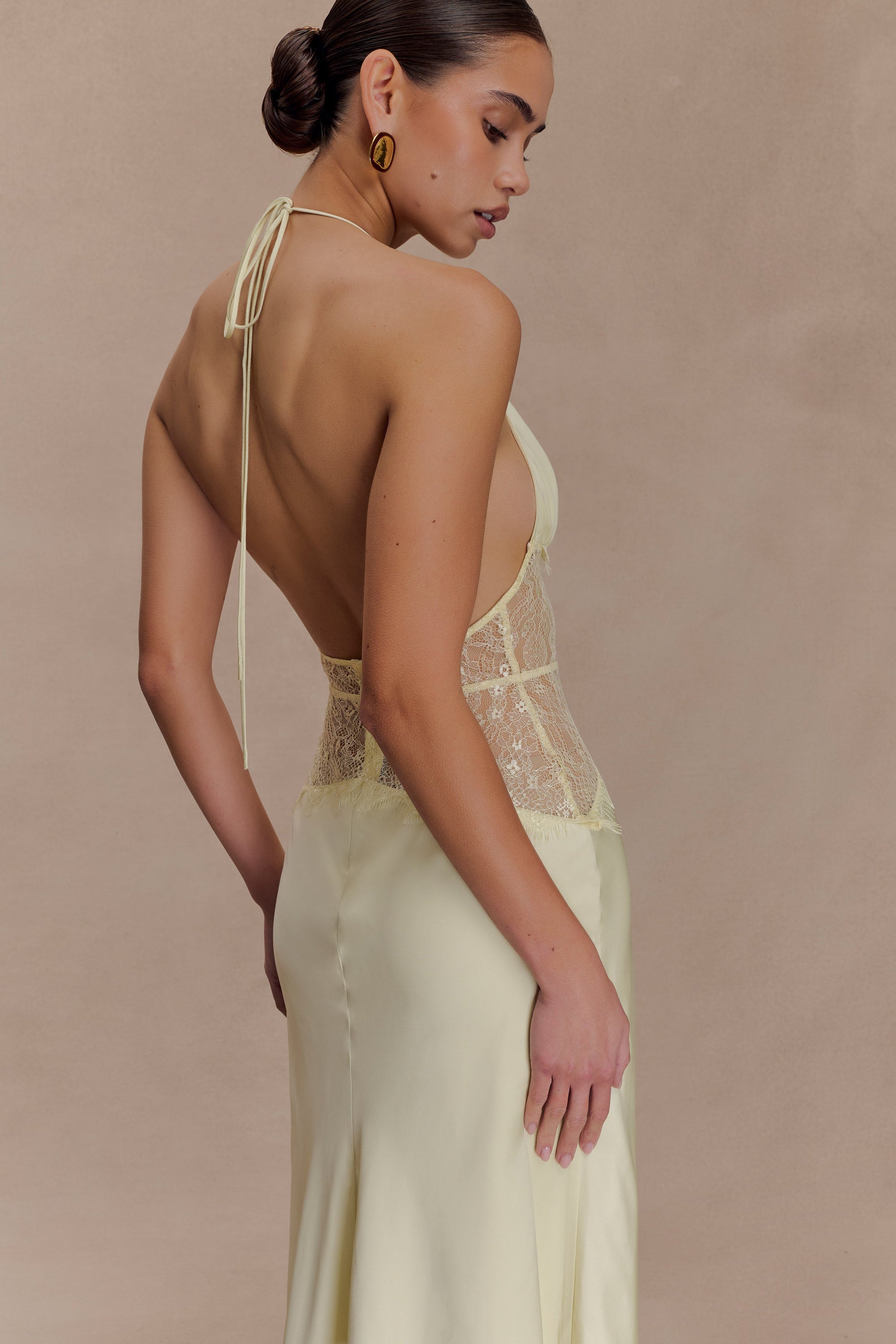 Dinah Lace And Satin Maxi Dress - Lemon #3