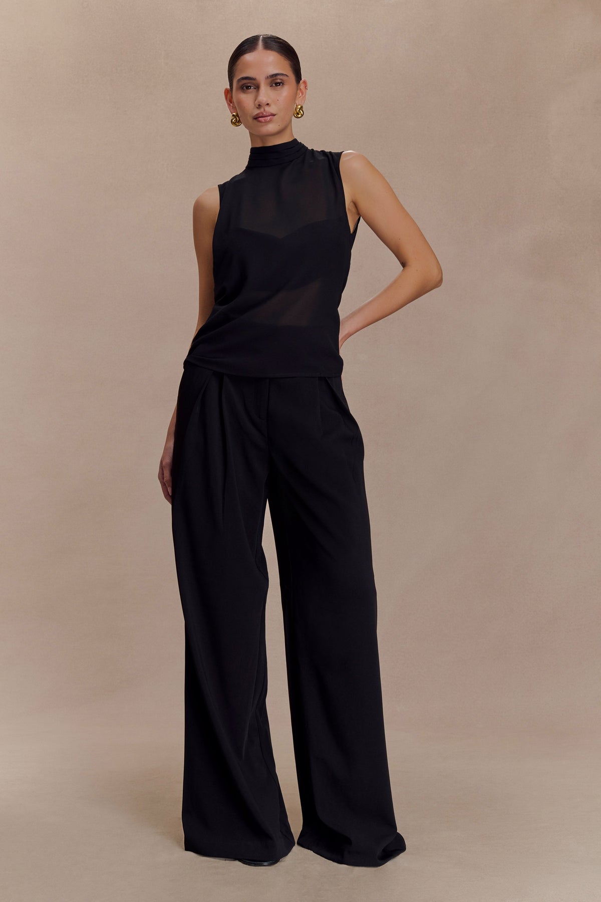 Saria Chiffon Low Back Top - Black #6