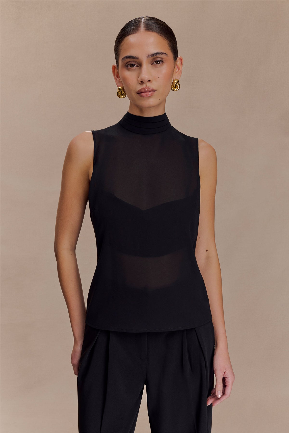 Saria Chiffon Low Back Top - Black
