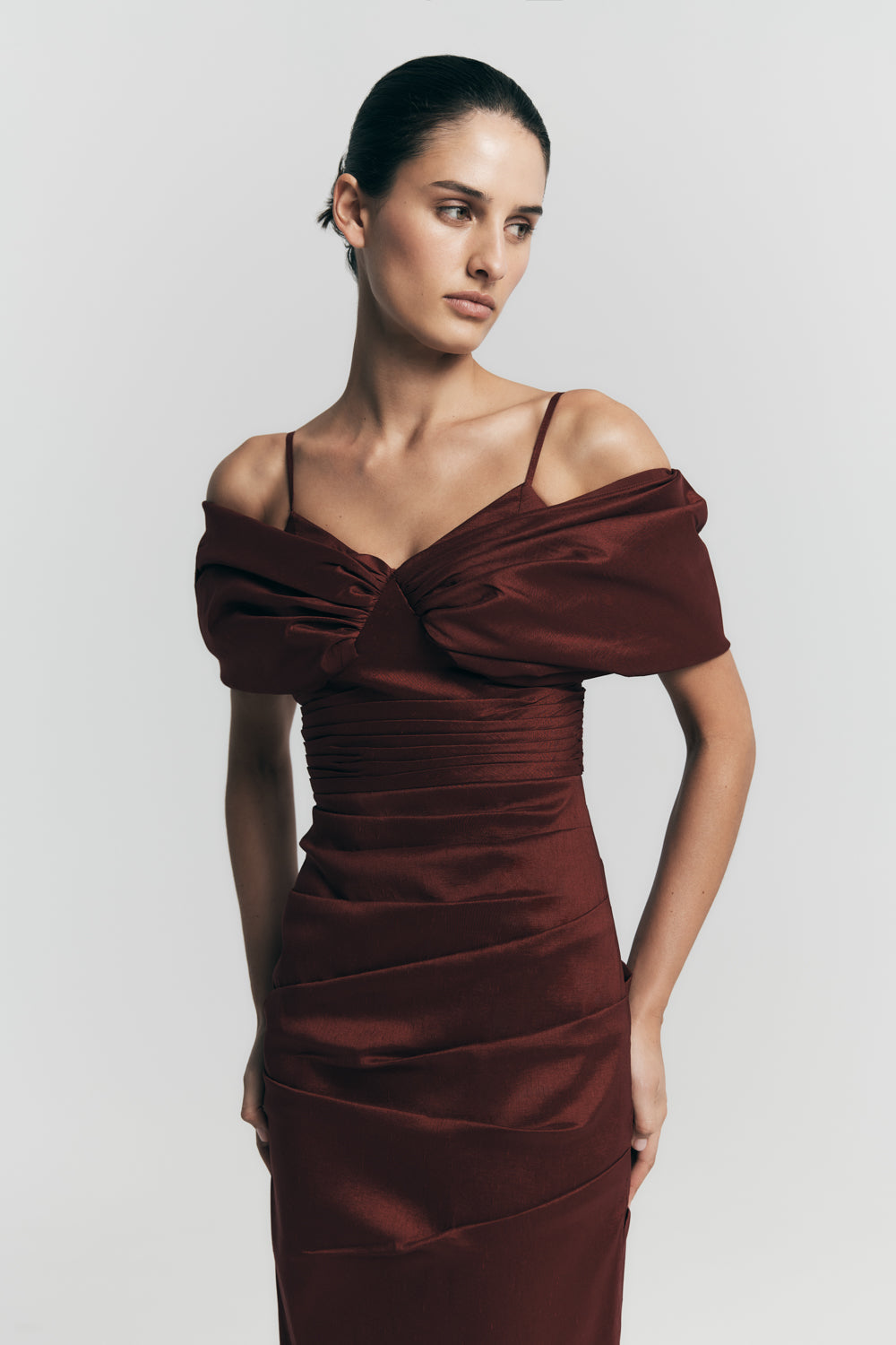 Thelma Bardot Maxi Dress - Wine #9