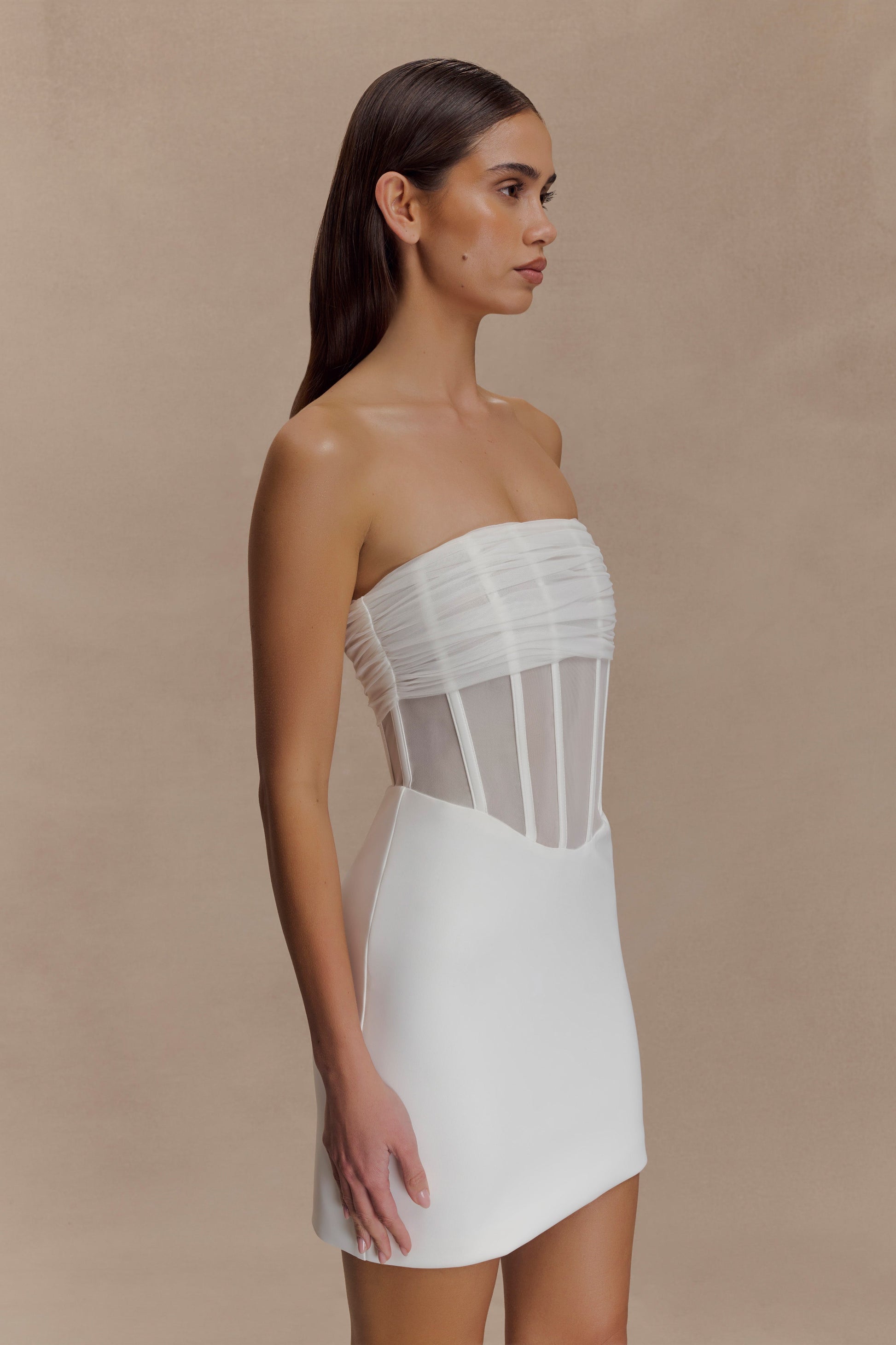 Palmer Mesh Corset Mini Dress - Ivory #5