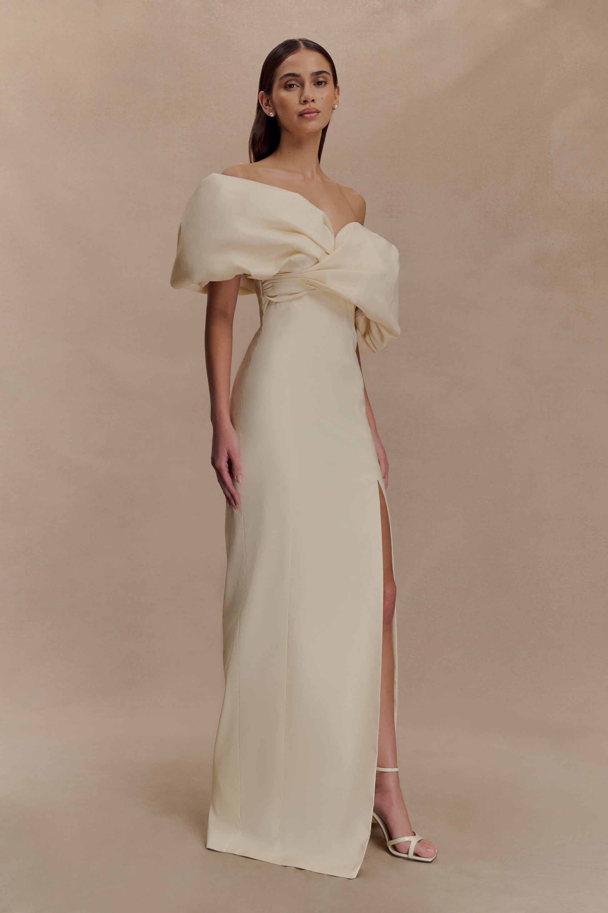 Angelica Taffeta Off Shoulder Bridal Gown - Soft Beige #5