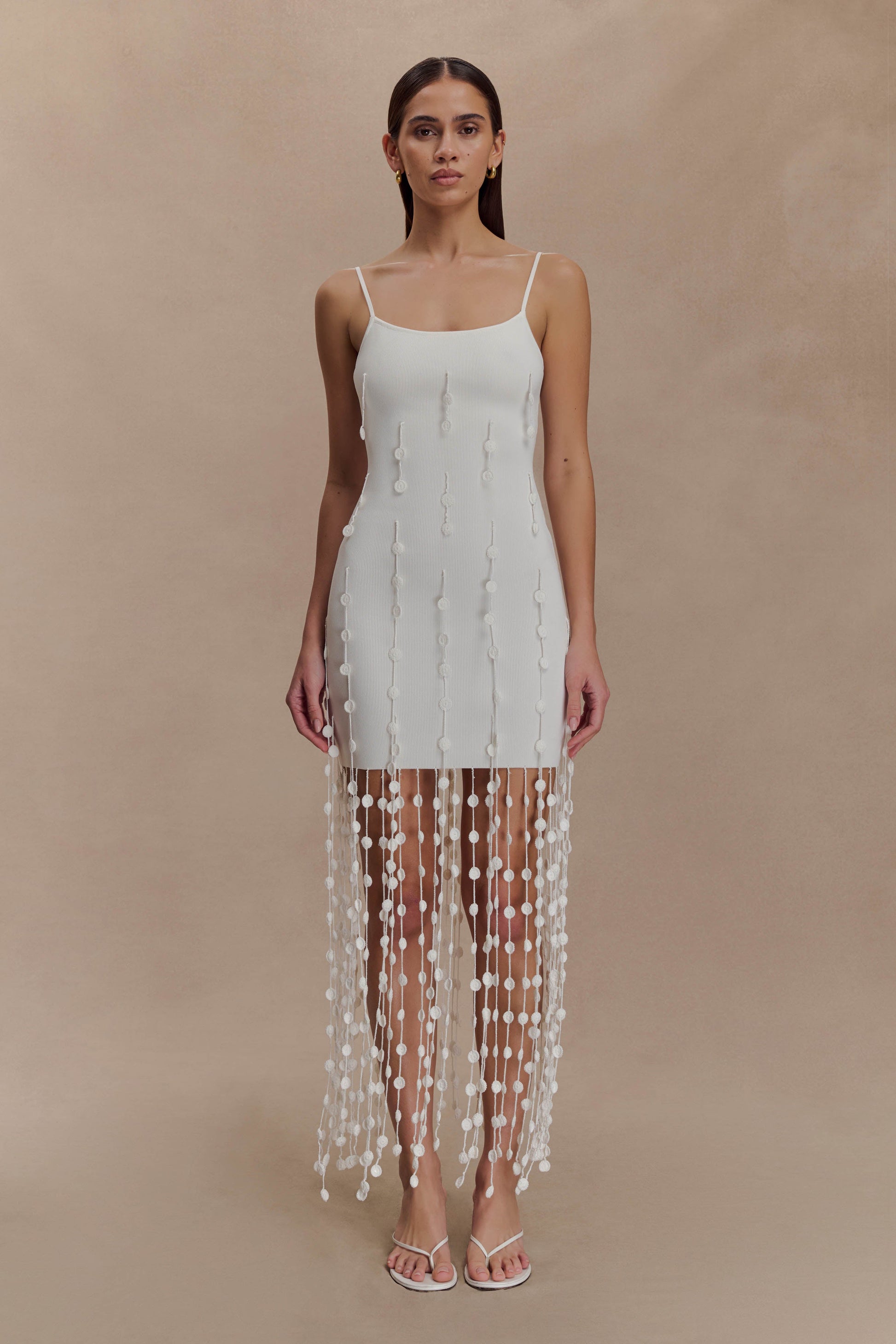 Tove Hand Knit Flower Mini Dress - White