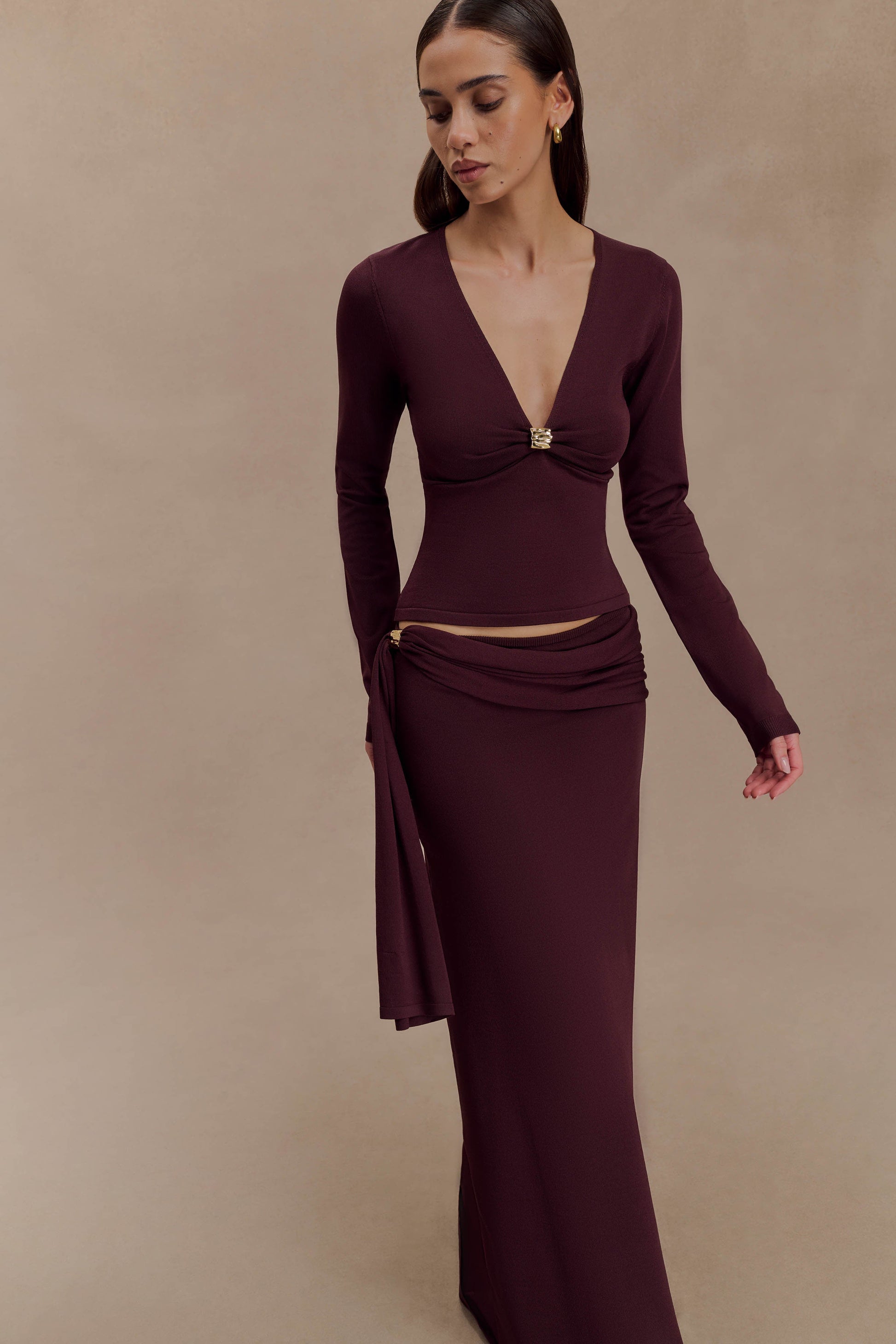 Bowie Low Rise Knit Maxi Skirt - Dark Chocolate #5