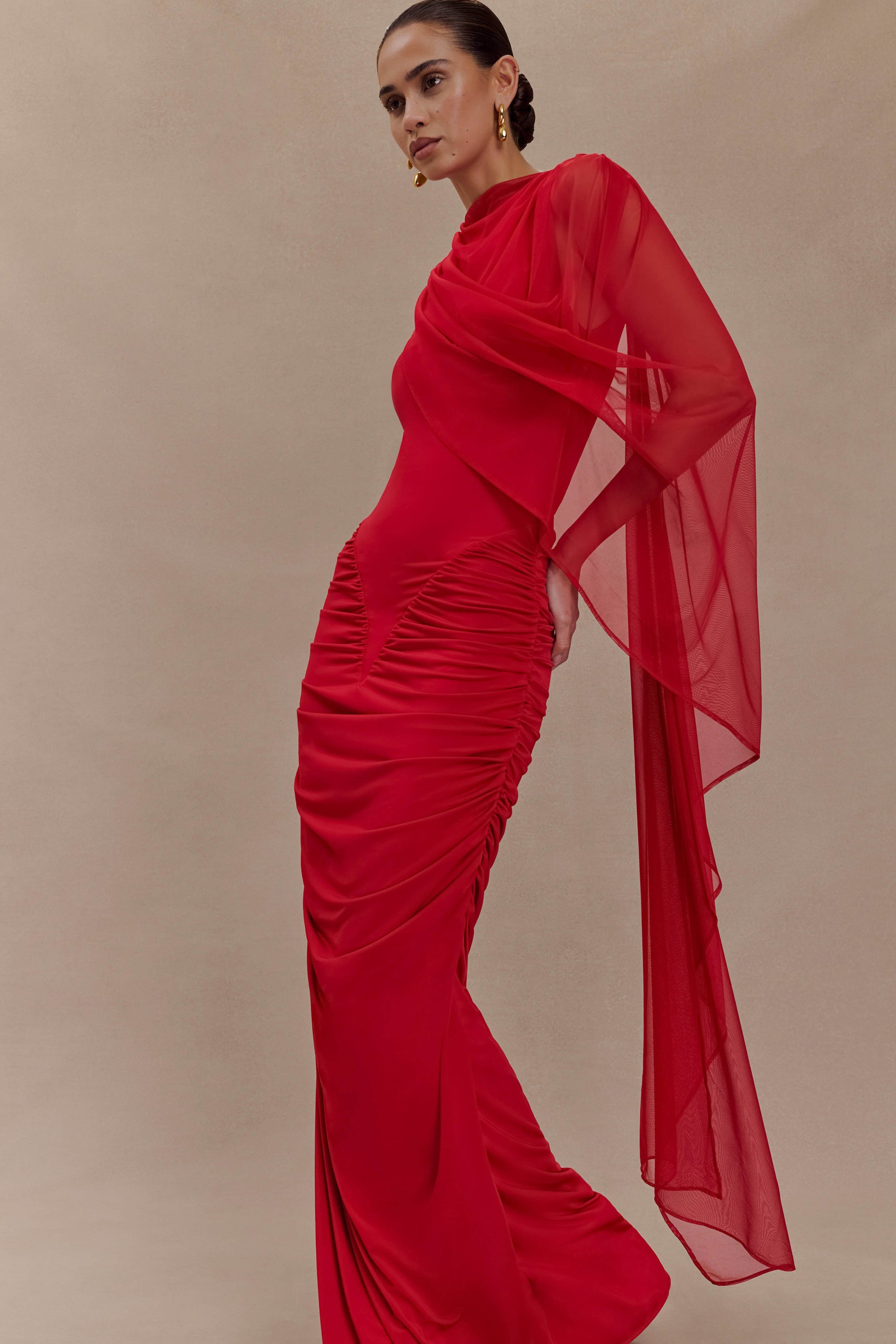 Amandine Ruched Slinky Maxi Dress - Ruby #3