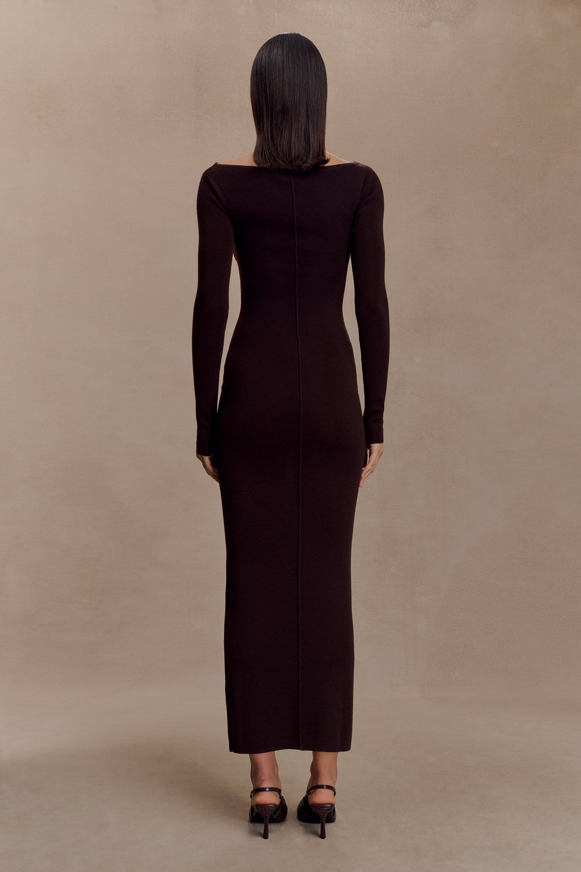 Cleona Merino Wool Ribbed Long Sleeve Maxi Dress - Deep Chocolate #3