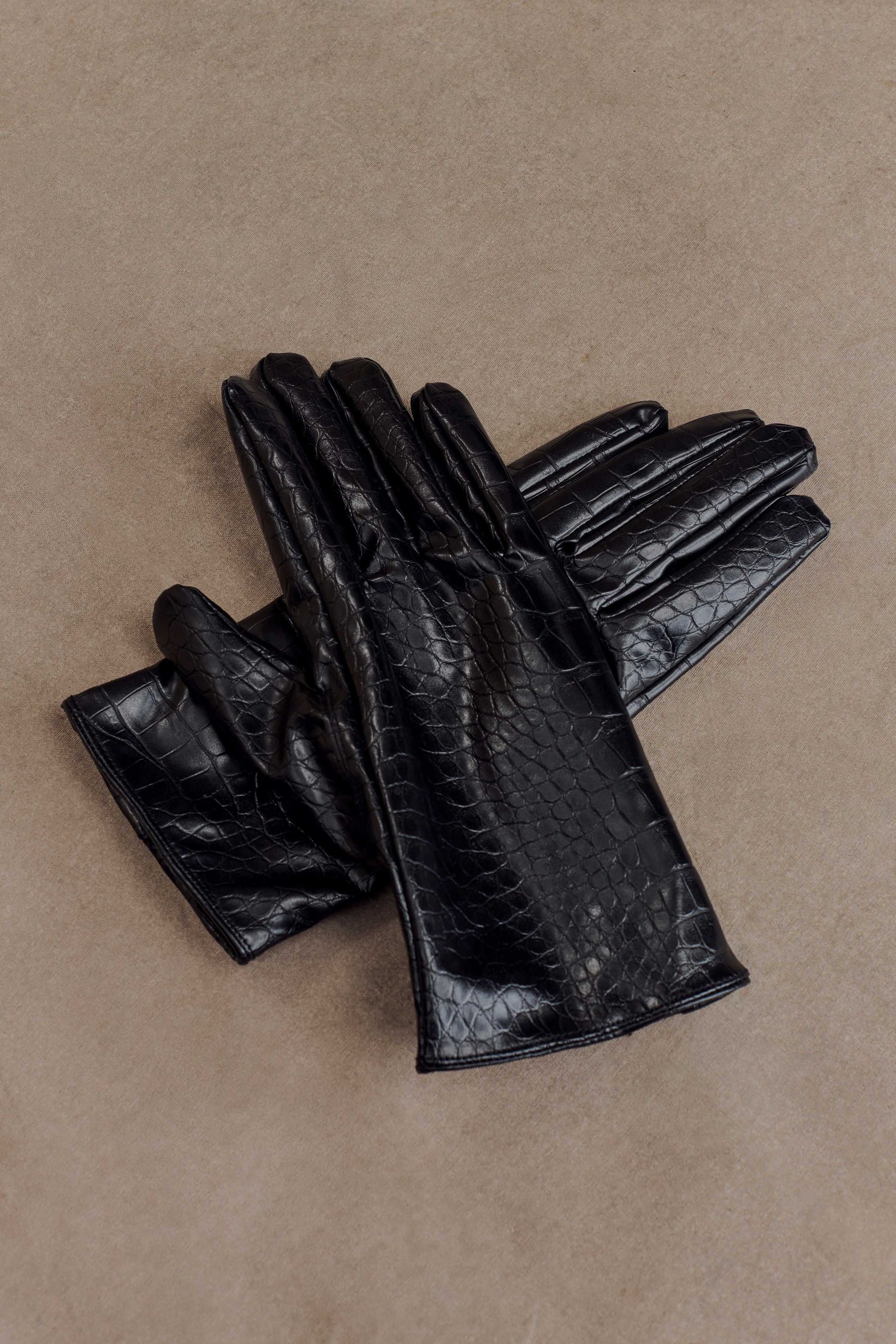 Atlas Faux Leather Crocodile Gloves - Black #3