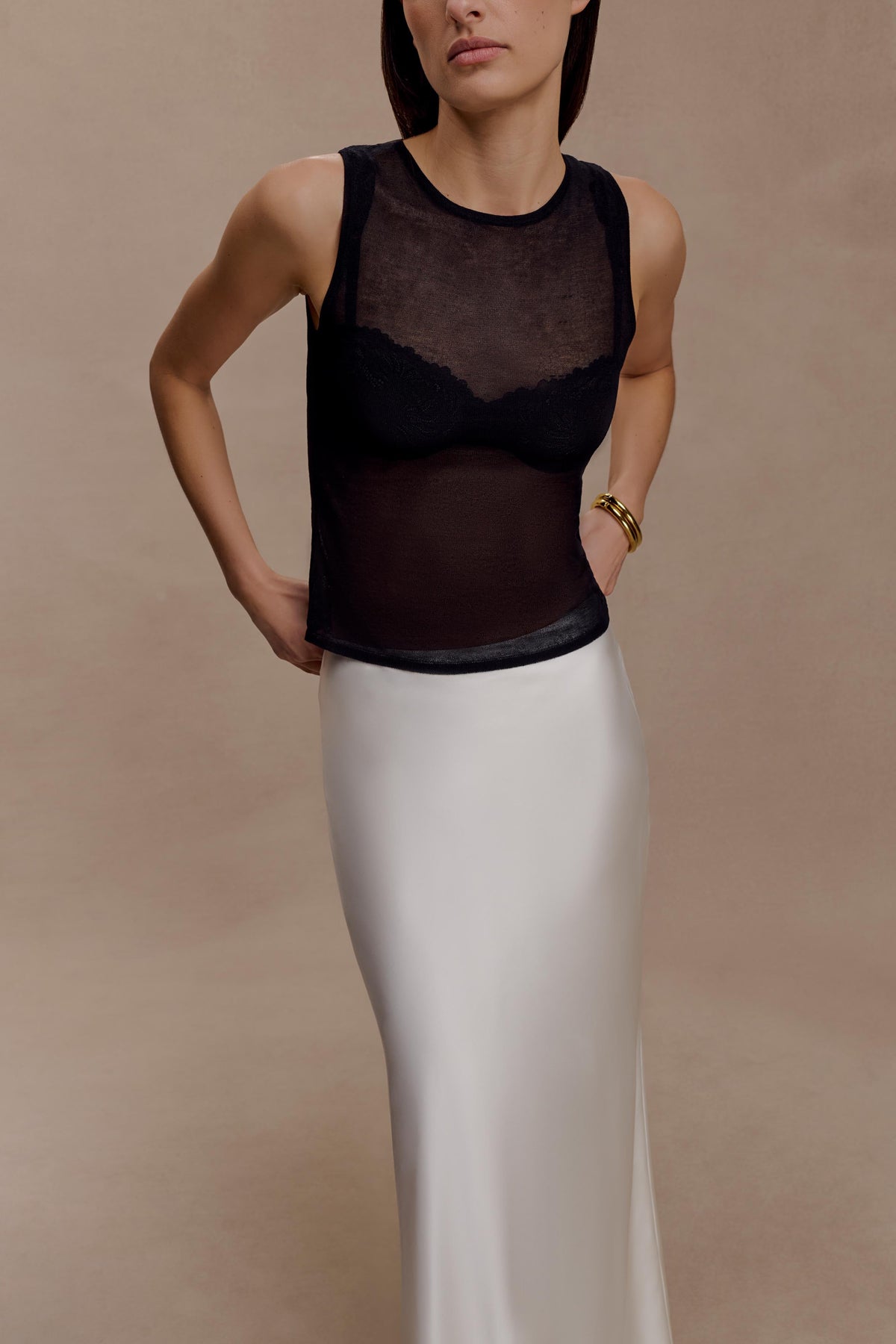 Dollie Sheer Knit Tank Top - Black #3