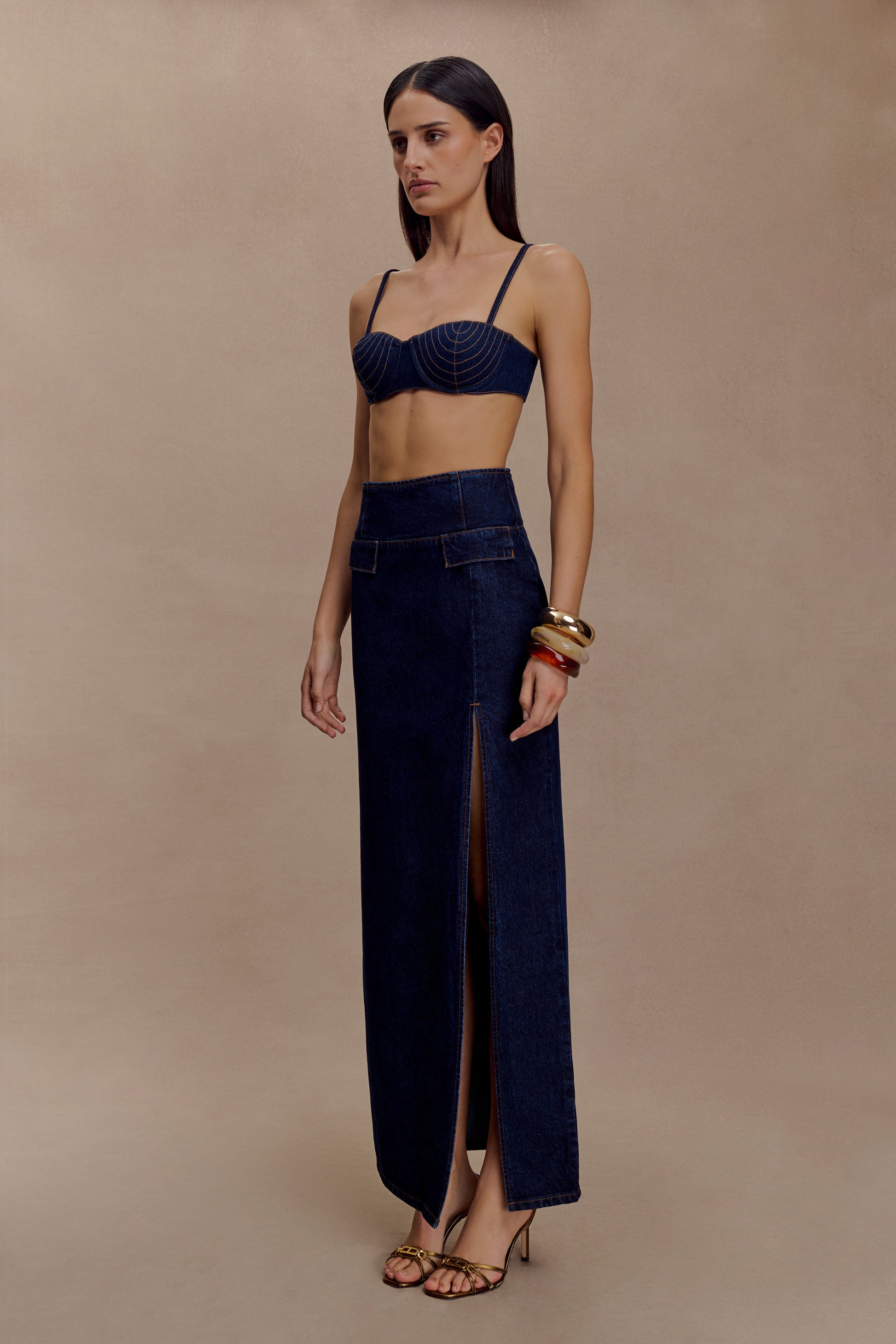 Maylena High Rise Denim Maxi Skirt - Indigo Blue #4