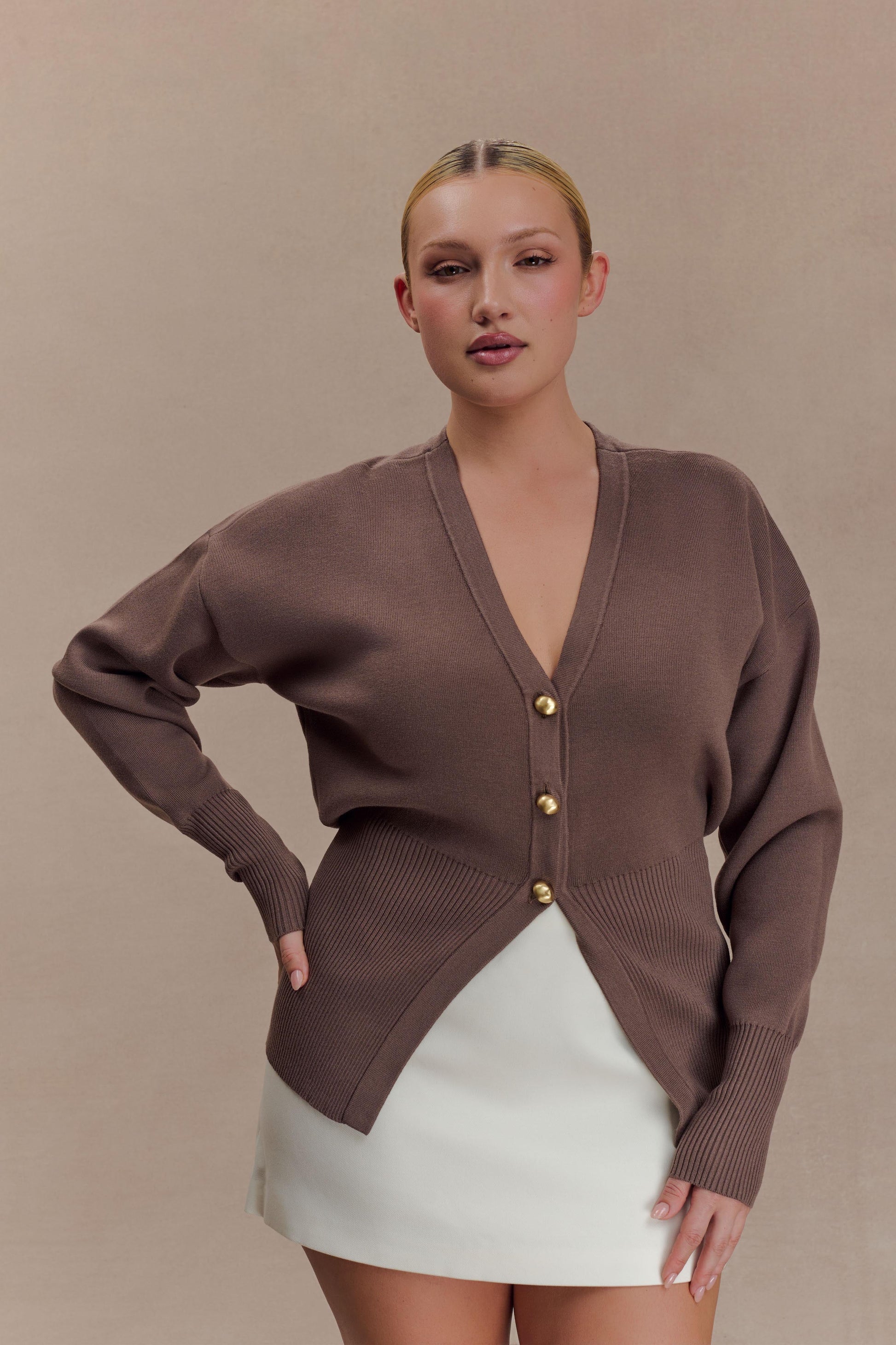 Amanda Statement Button Knit Cardigan - Cacao Brown #4