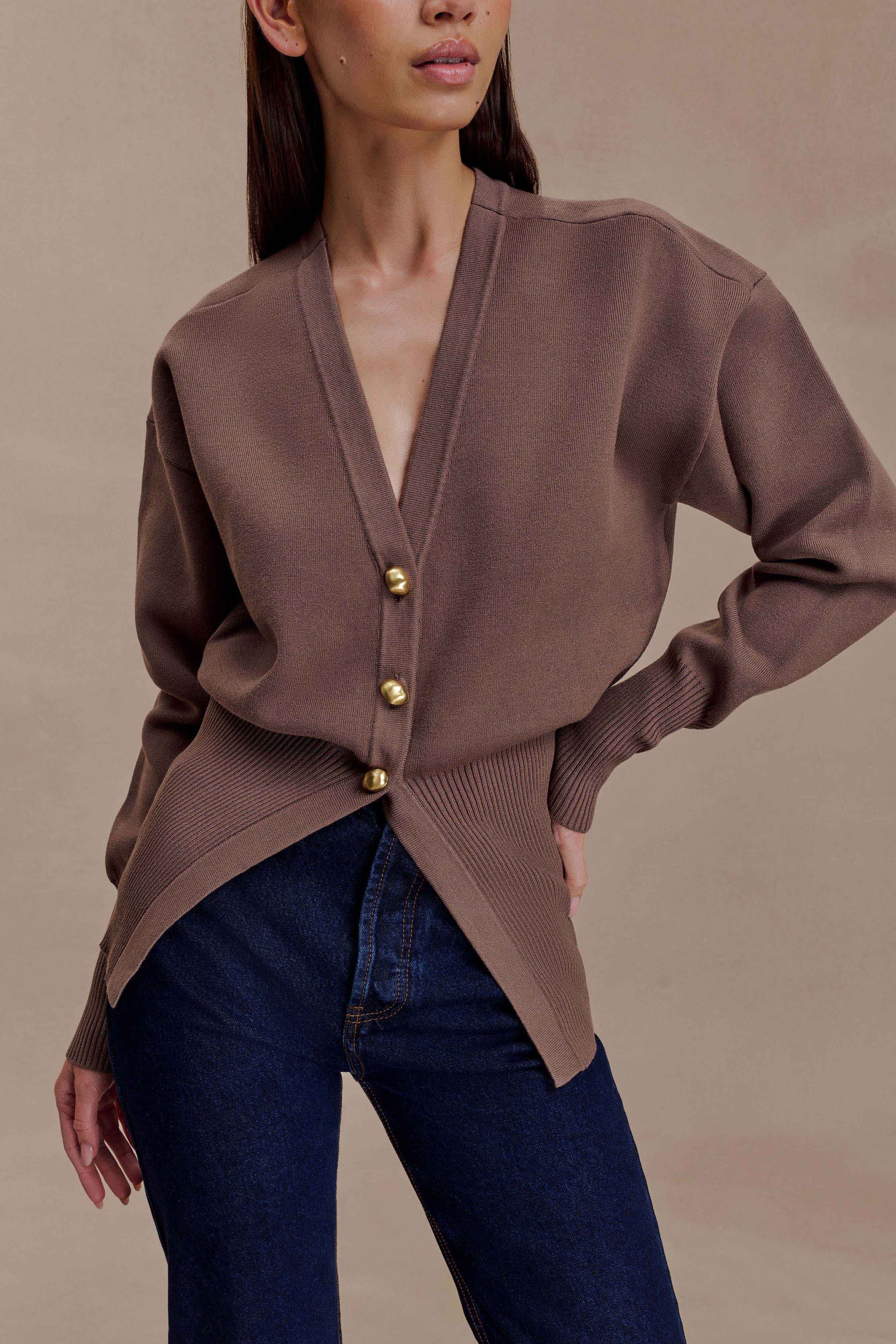 Amanda Statement Button Knit Cardigan - Cacao Brown #2