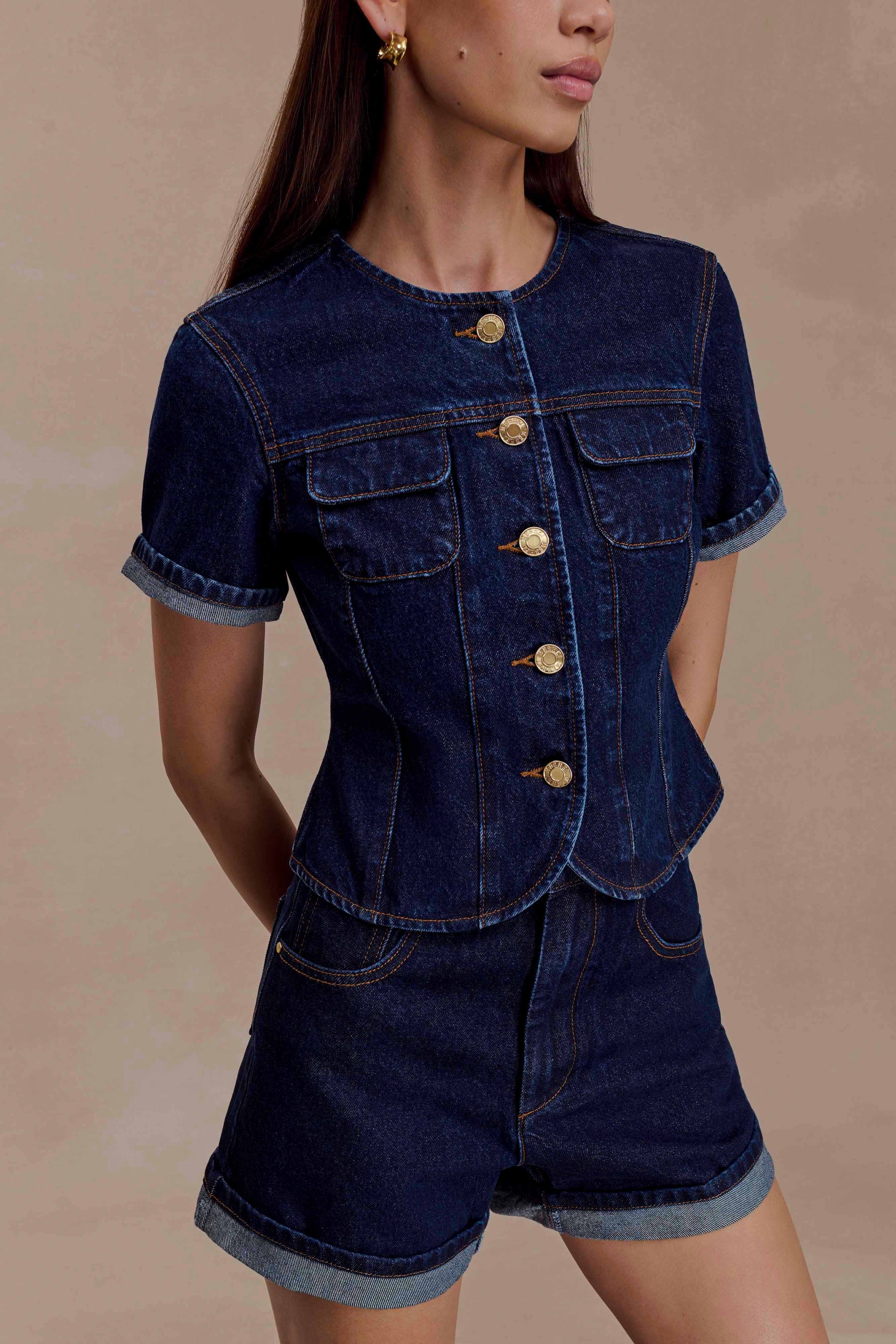 Carlene Cuffed Denim Shorts - Indigo Blue #3