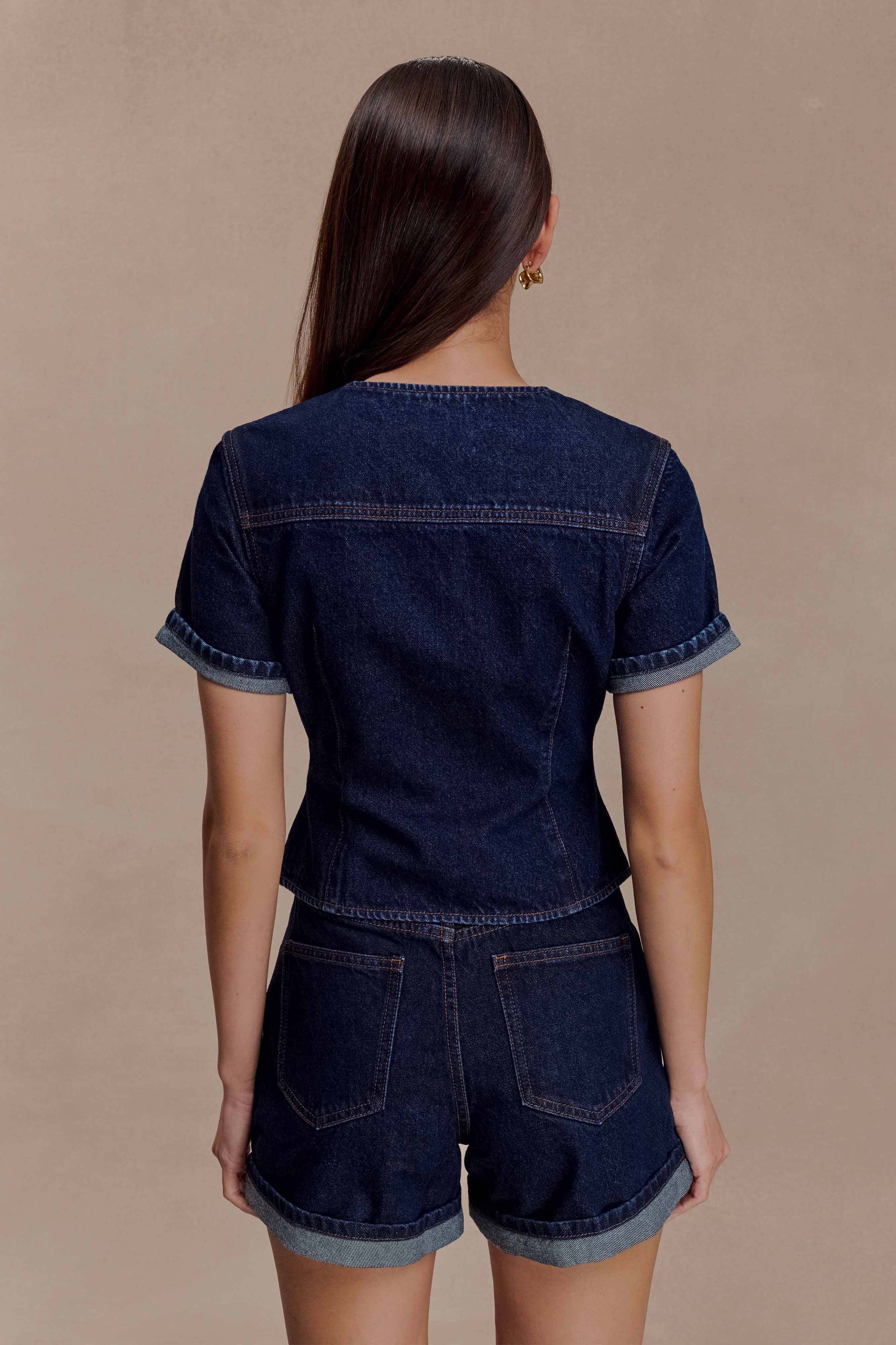 Carlene Cuffed Denim Shorts - Indigo Blue #4