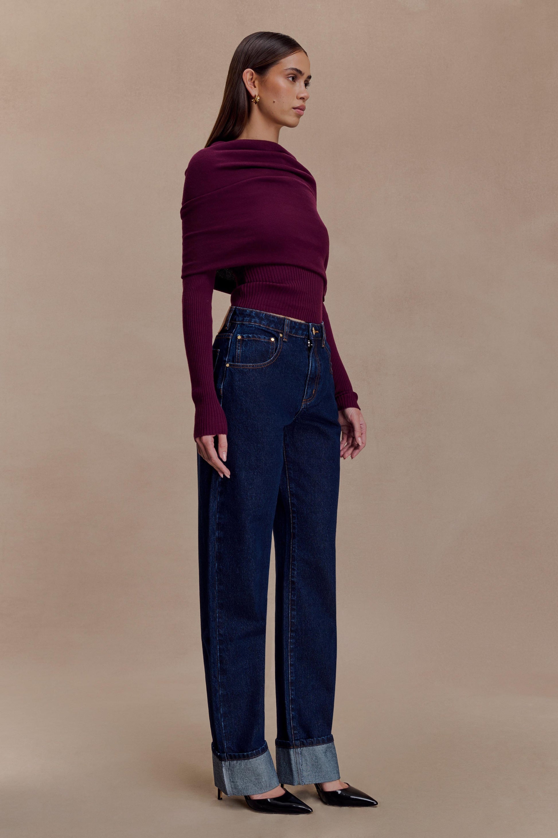 Mazie Asymetrical Cashmere Blend Long Sleeve Knit Top - Plum #4