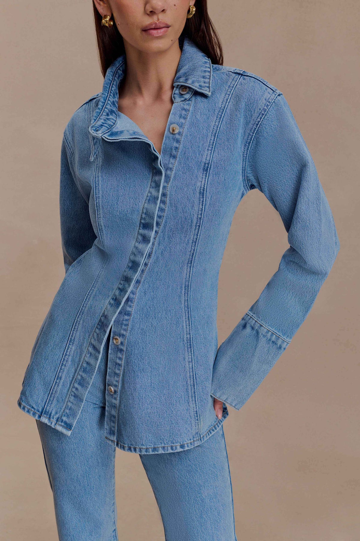 Jericho Asymmetrical Denim Shirt - Classic Blue