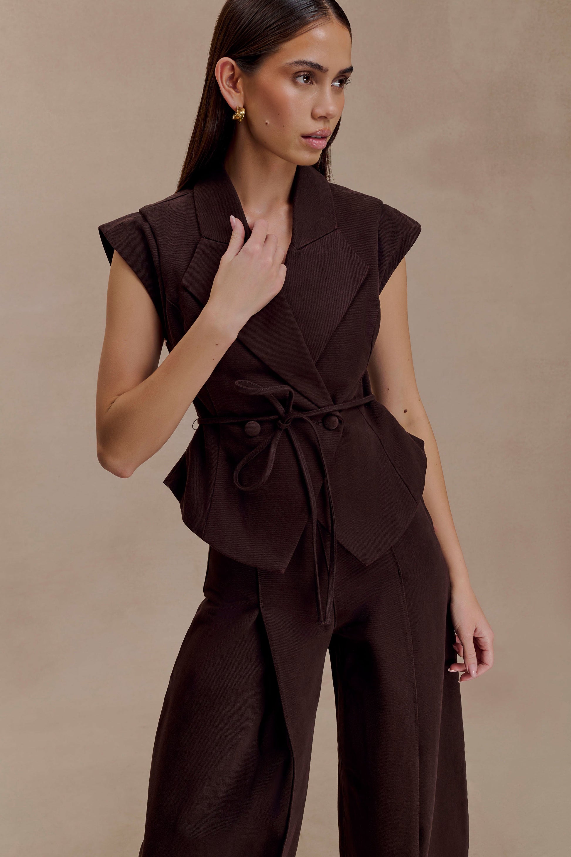 Charley Structured Tie Denim Top - Chocolate #4