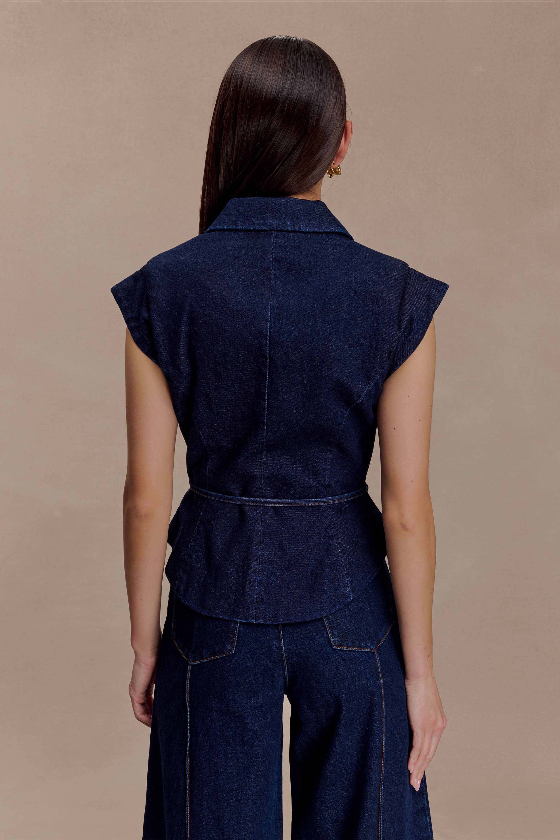 Charley Structured Tie Denim Top - Indigo Blue #2