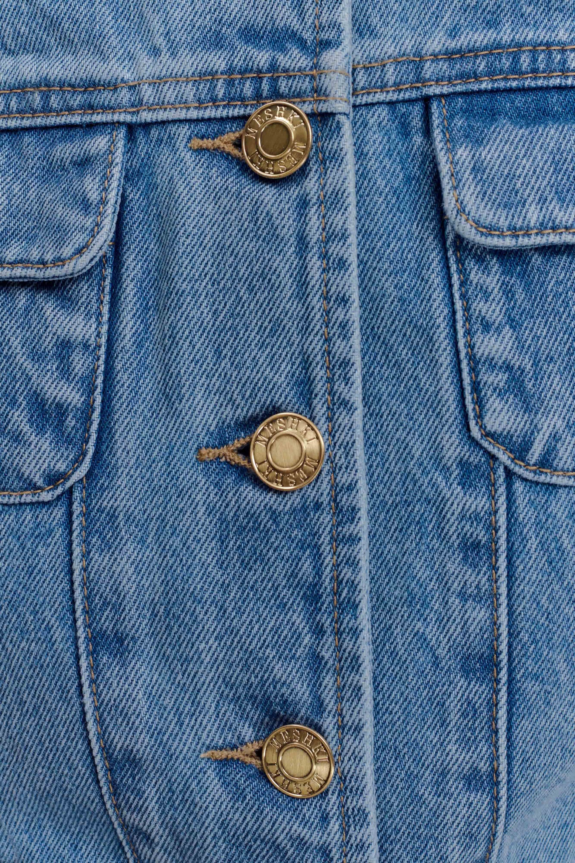Marge Fitted Denim Short Sleeve Top - Classic Blue #6