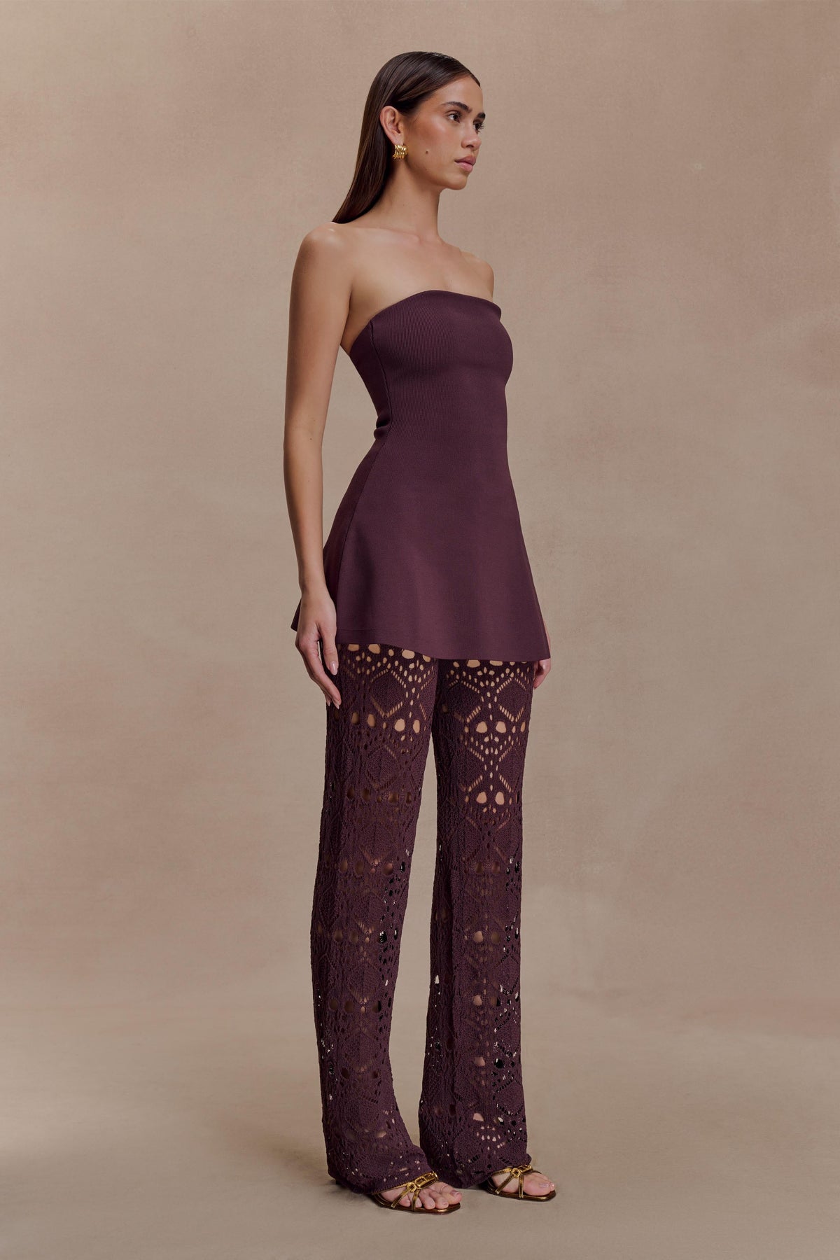 Anette Bandage Knit Strapless Top - Chocolate #2