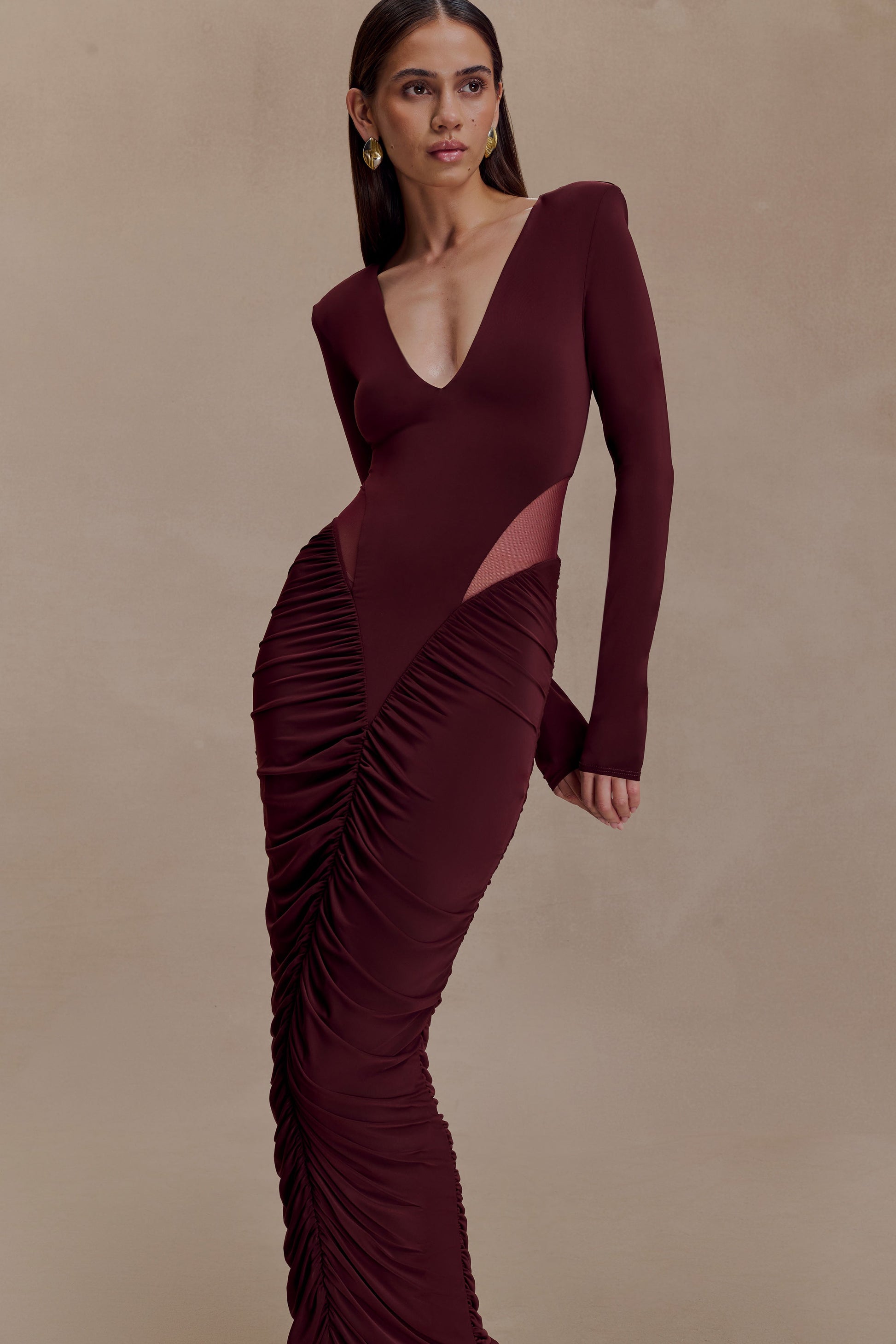 Louanne Slinky Long Sleeve Maxi Dress - Burgundy #3
