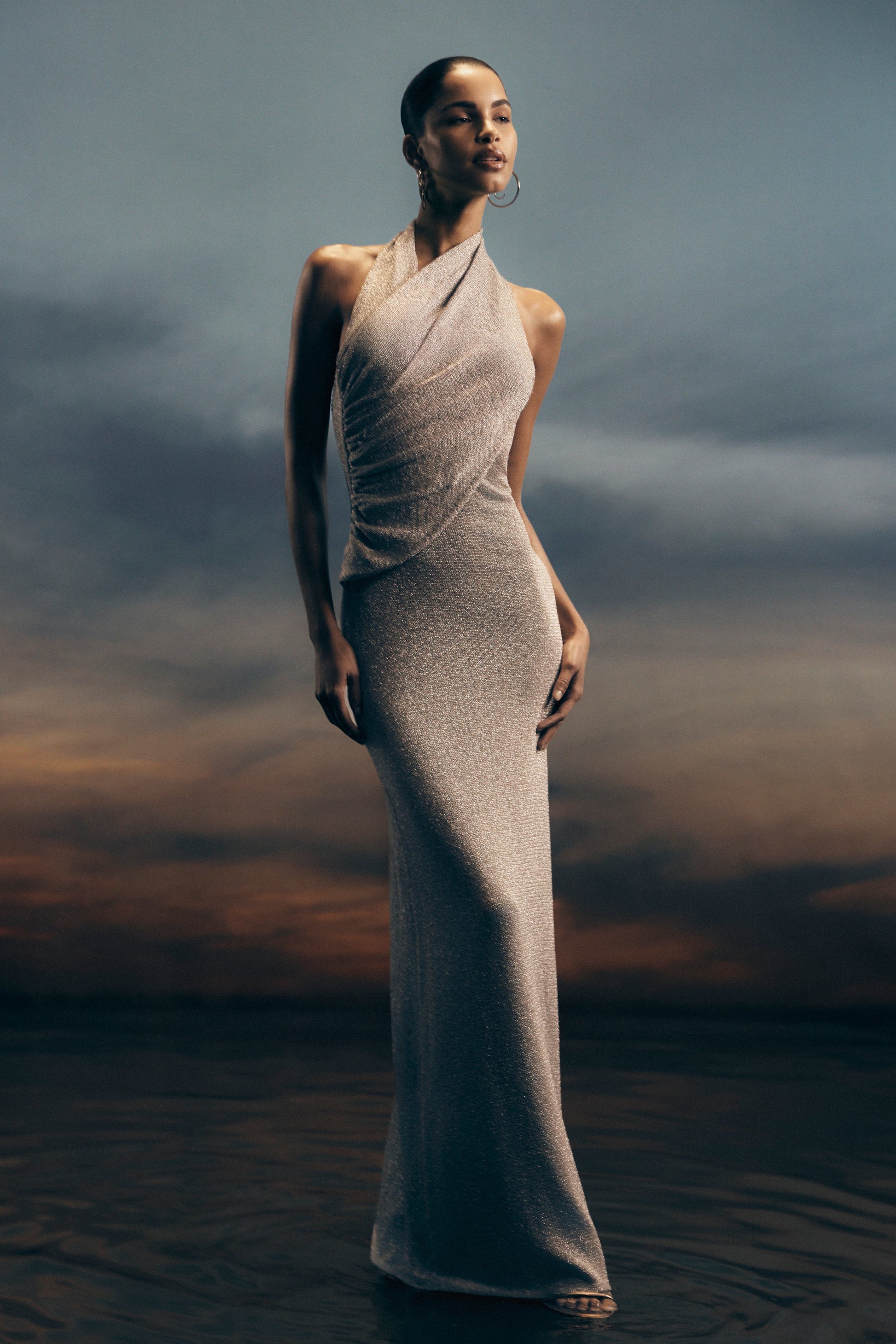 Elma Lurex Knit Halter Maxi Dress - Silver #2