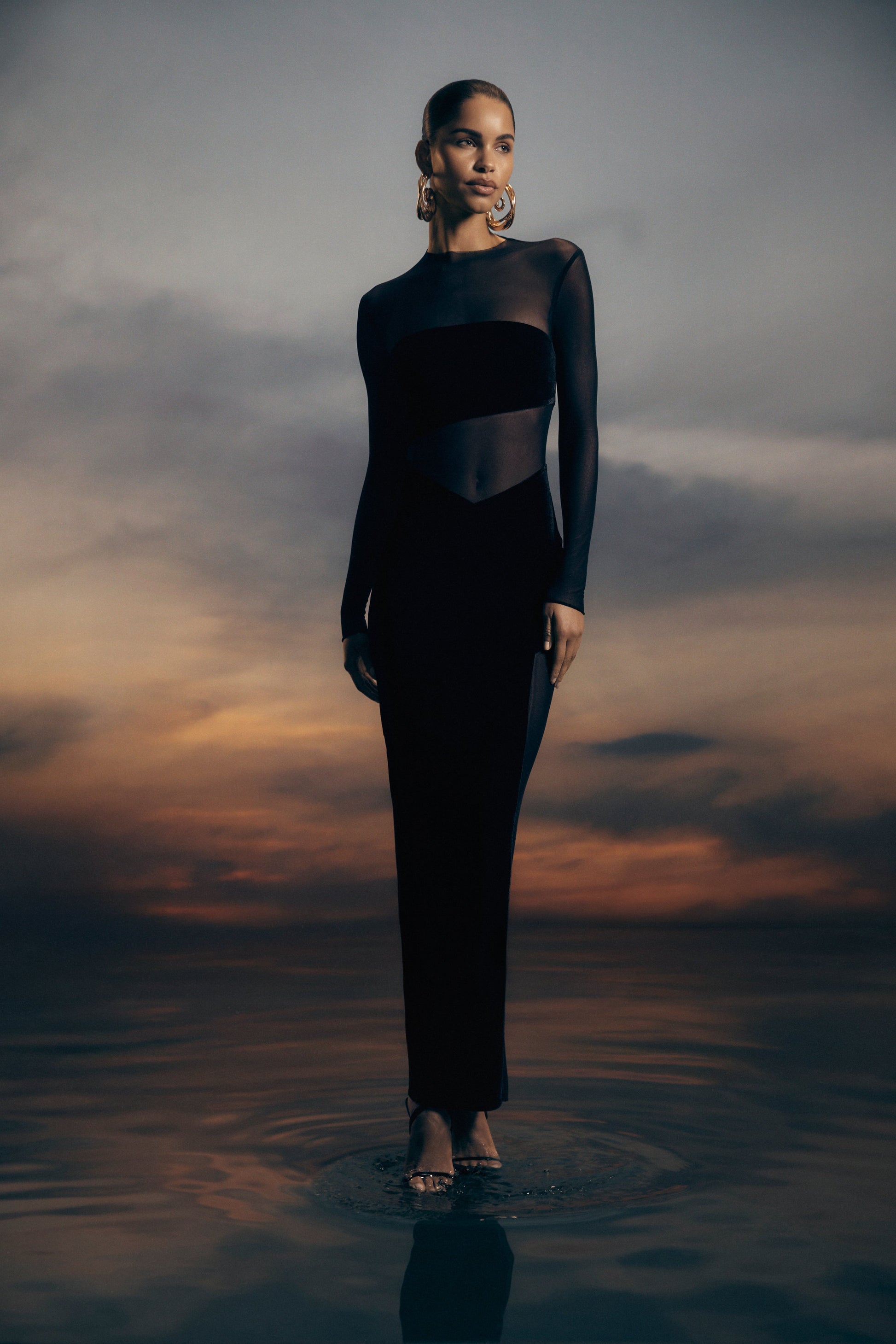 Davina Velvet And Mesh Maxi Dress - Black #4