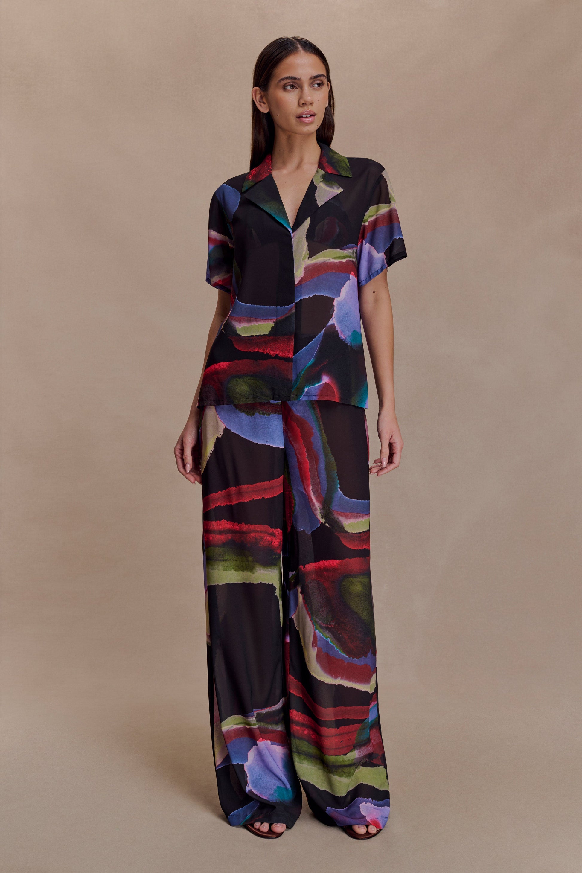 Rachel Chiffon Short Sleeve Shirt - Multi Fluid Reverie Print #6