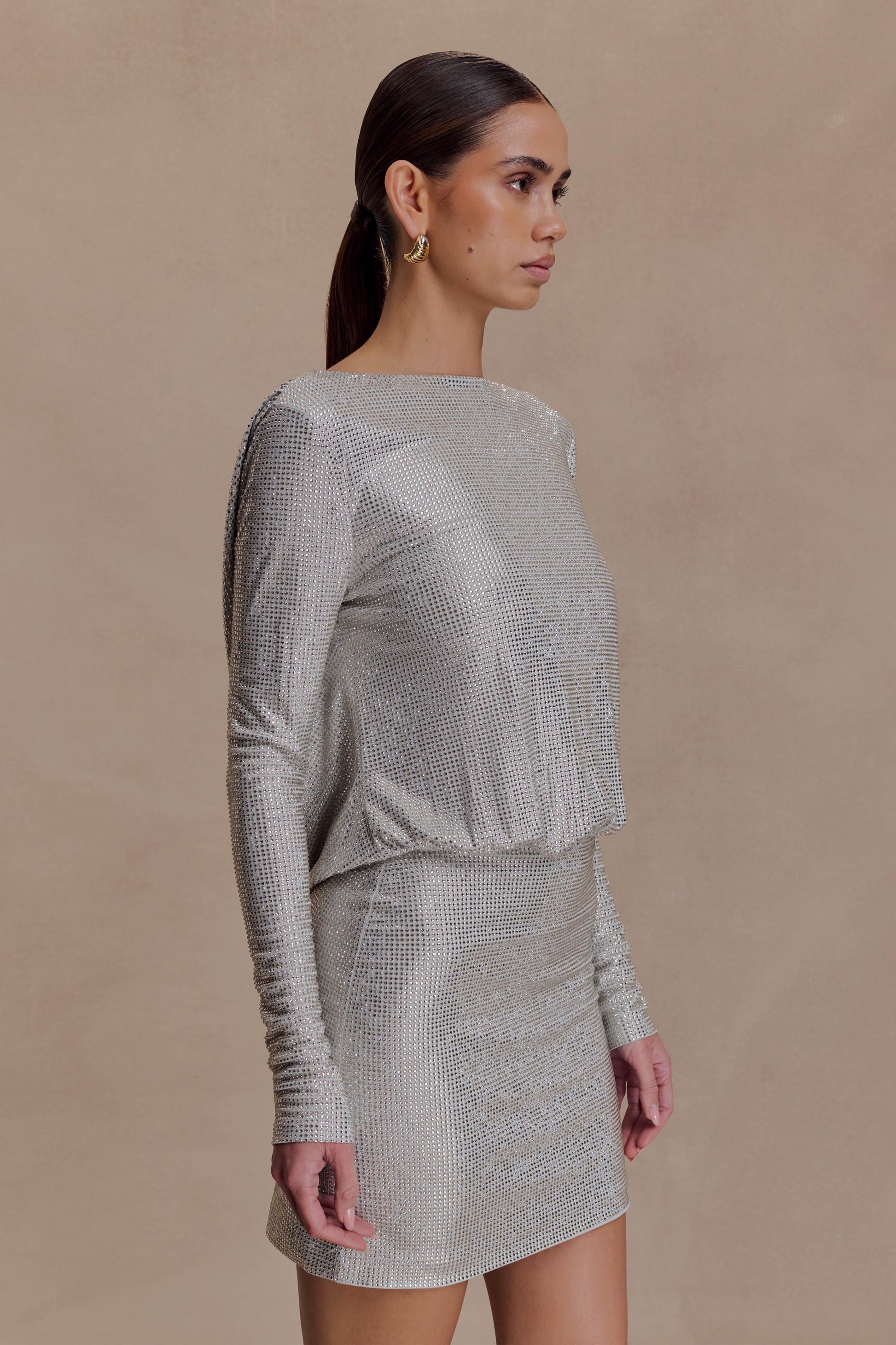 Darius Diamante Cowl Mini Dress - Silver #6